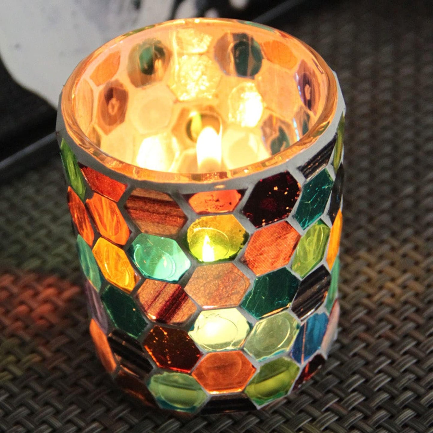 Glass Mosaic Candle Holder, Stained Glass Candle Holder Tealight Holders Decorative Mosaic Votive Candle Holder Handcrafted Glass Tea Light Holder for Table Centerpieces, Birthday Party, Home Decor