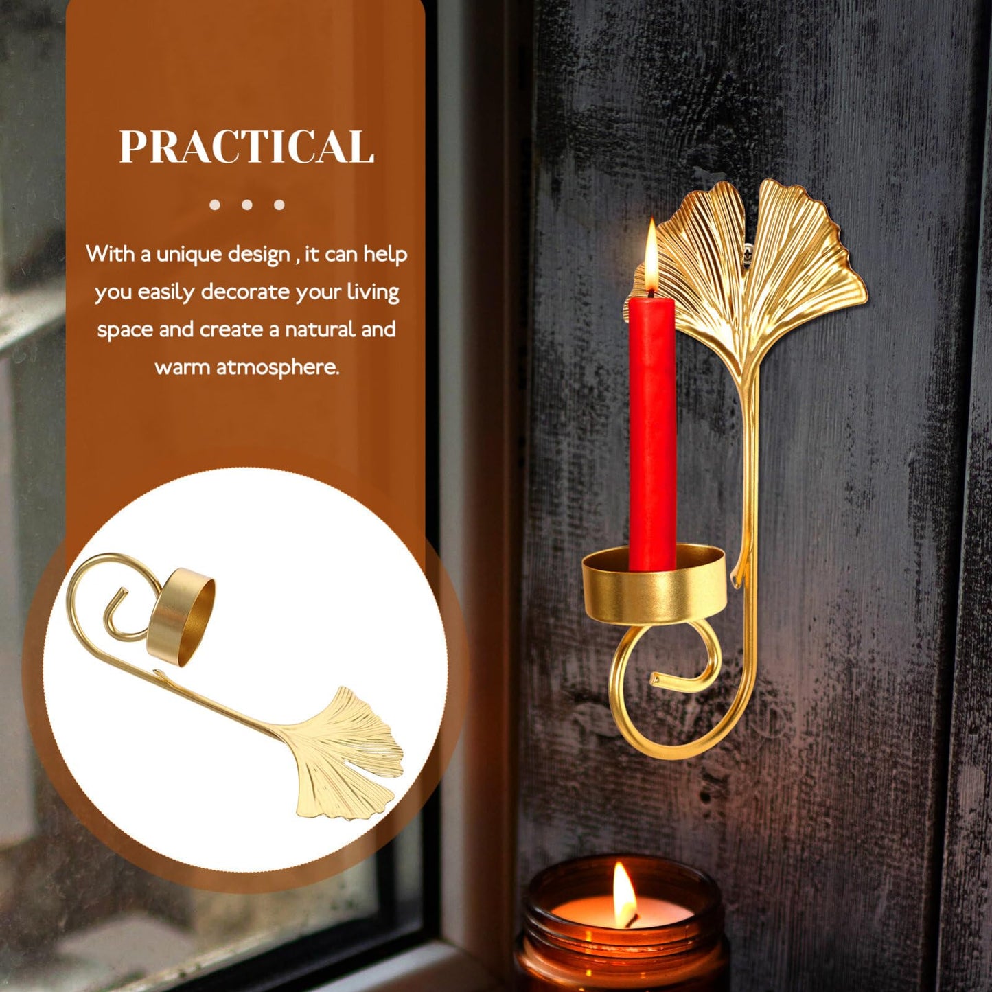 HOMSFOU Wall Mounted Candle Holder Elegant Metal Leaf Design for Home Decoration Stylish Tealight Stand for Bedroom and Living Iron Wall Sconce