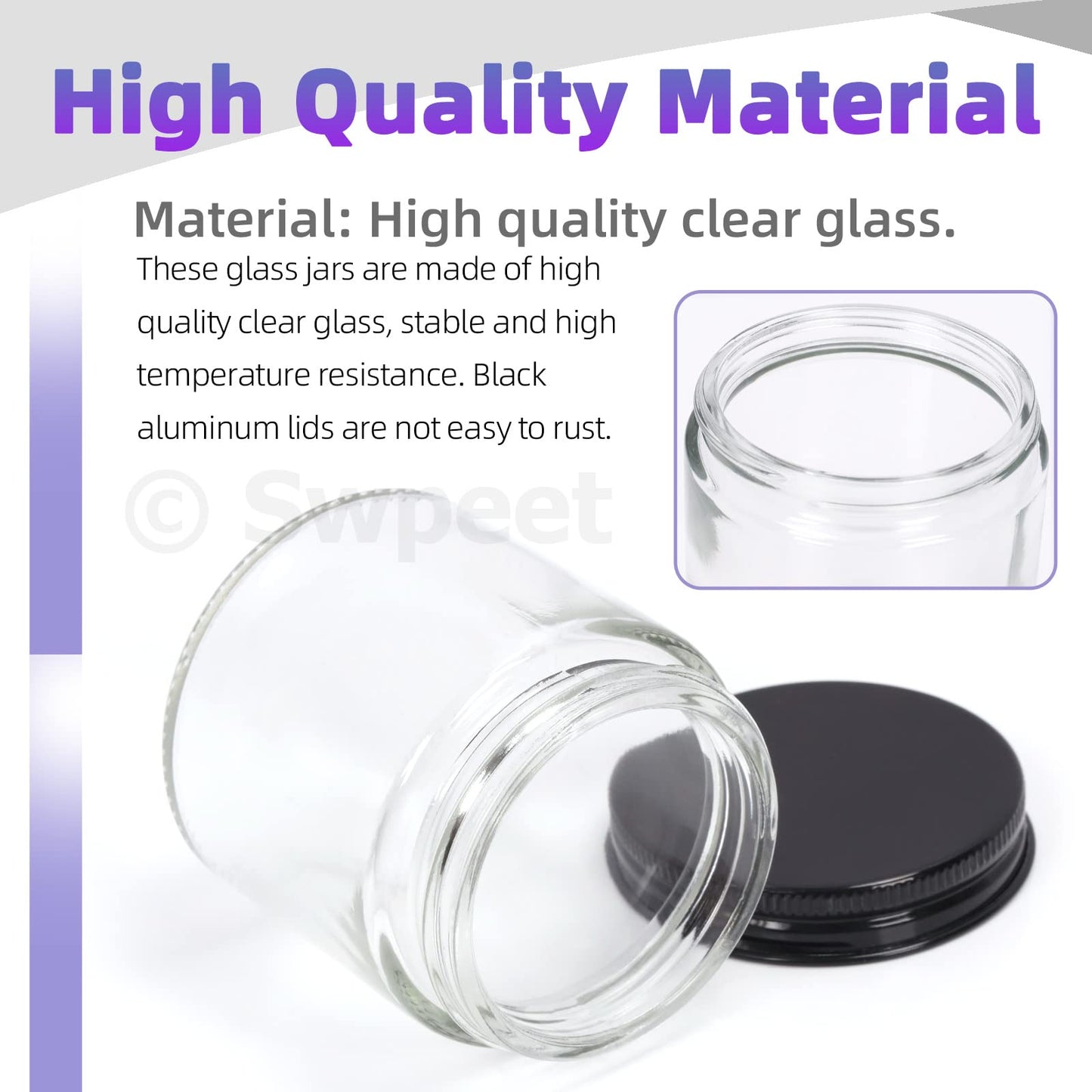 Swpeet 15 Packs 2 oz - 60ML Transparent Glass Jar with Black Lid Assortment Kit, Round Containers Cosmetic Glass Jars with Lids Travel Jars Cosmetic Containers for Cream, Lotion