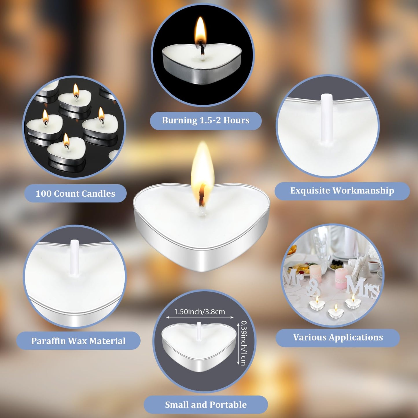 Wovnet 50 Sets Wedding Party Favors for Guests Bulk Including Heart Shaped Candles and Empty Matches Jars with Cork Top Thank You Cards and Organza Bags for Wedding Bridal Shower Party (Blue Flower)