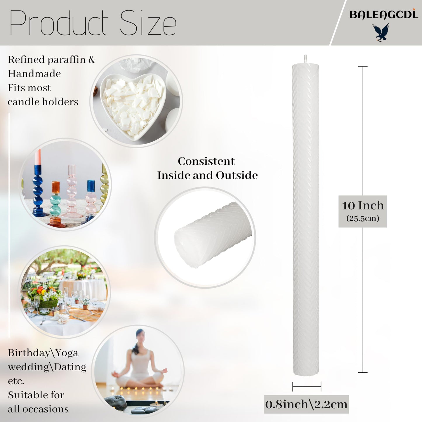 10 Inch Texture Taper Candle White Unscented Twisted Candlesticks Smokeless Handmade Long Candle Stick for Creative Gifts Holiday Dinner Decor 2 PCS