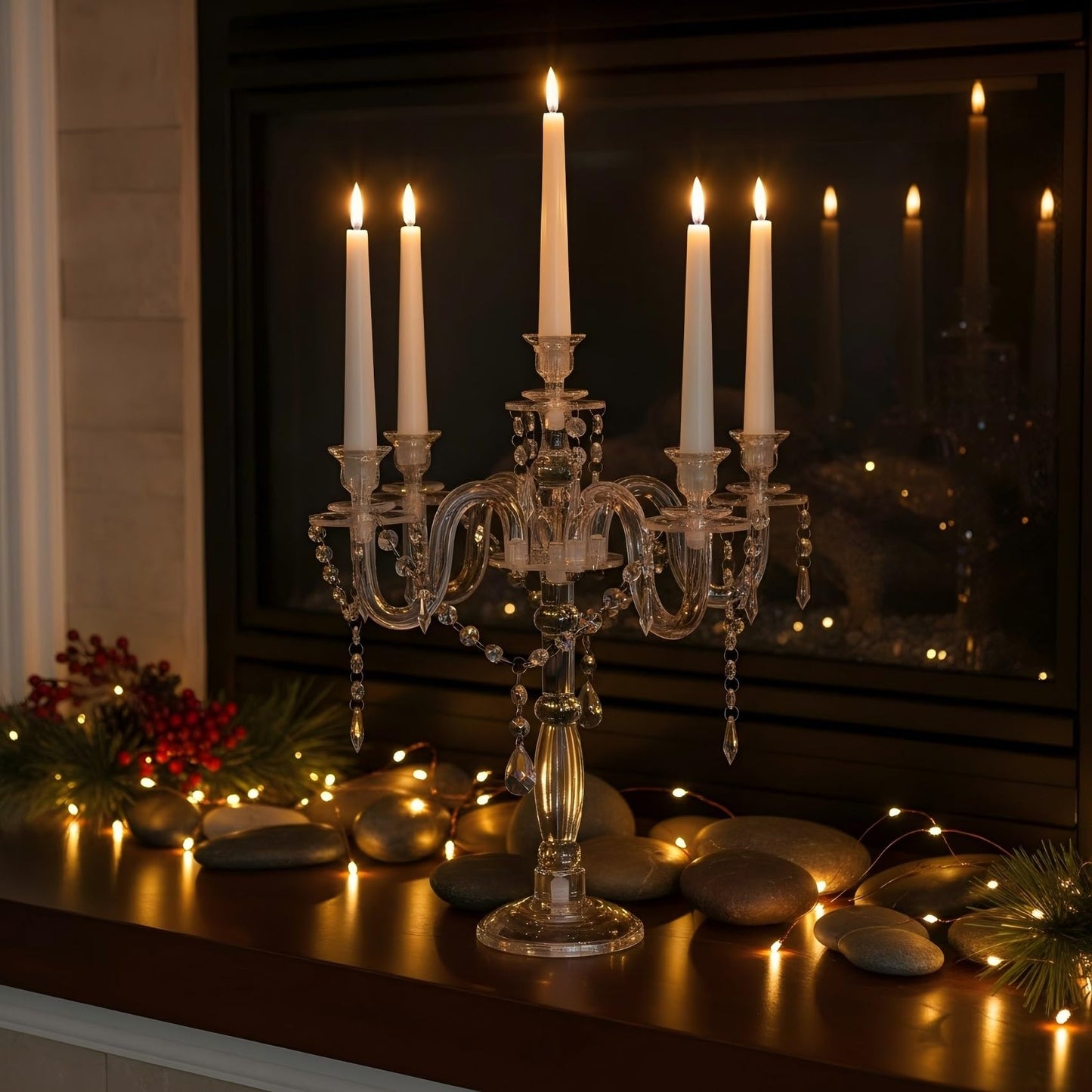 Acrylic Candelabra Centerpieces for Tables, 18.5in Tall 5 Arm Acrylic Candle Holder for Taper LED Candles, Clear Candlestick Holder for Wedding Chandelier Centerpiece Decor Party Event Reception