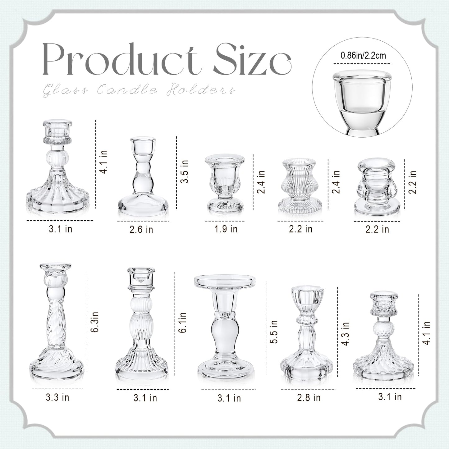 Mumufy 10 Pcs Glass Crystal Taper Candle Holders Clear Glass Candlestick Holder Fit 0.8 Inch Candles Crystal Decorative Candle Stand Centerpiece Table Wedding Dining Party (Classic,Clear)