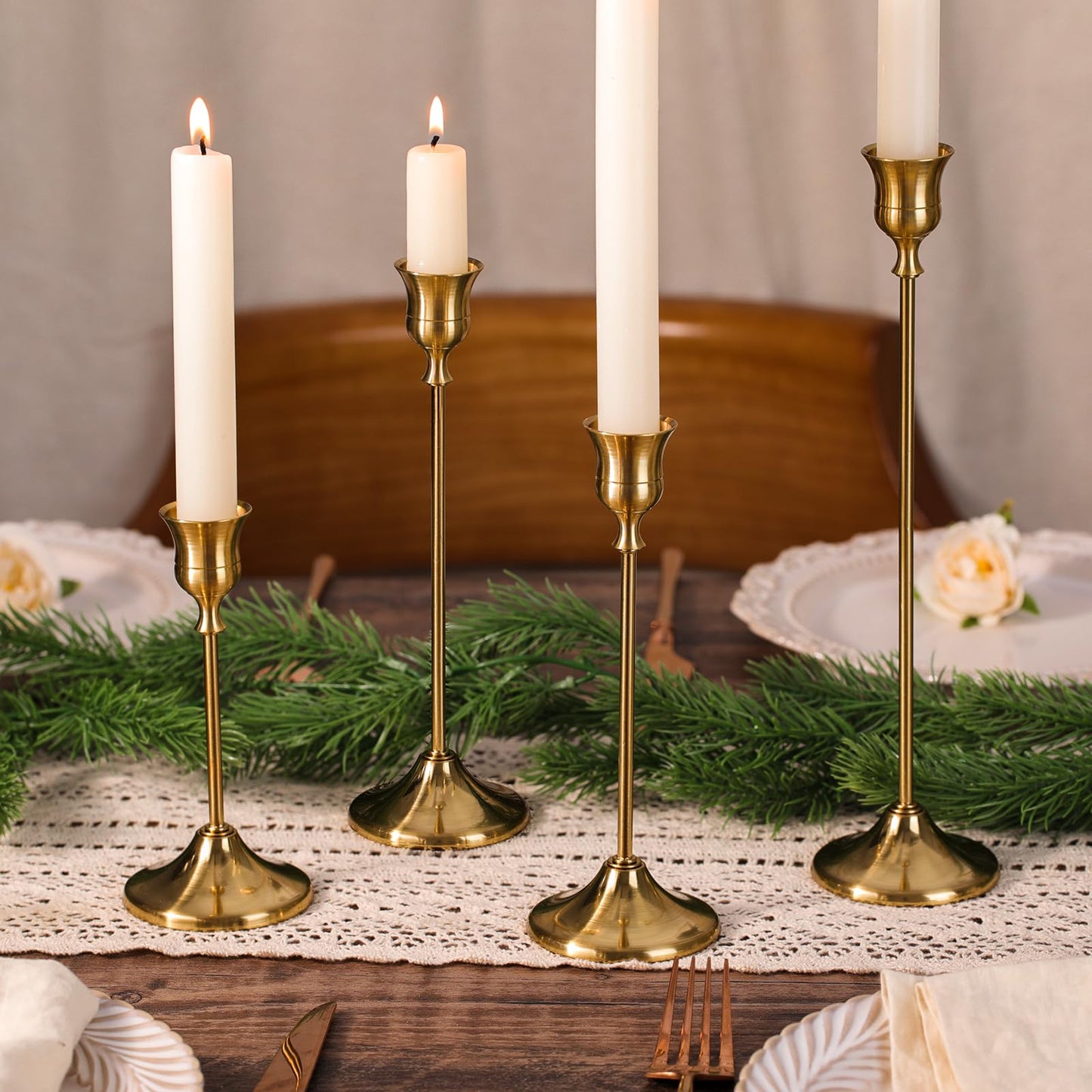 Sunnyfuture Candlestick Holders, 4PCS Taper Candle Holder for Candlesticks, Gold Candle Holders for Table Centerpiece, Wedding, Party