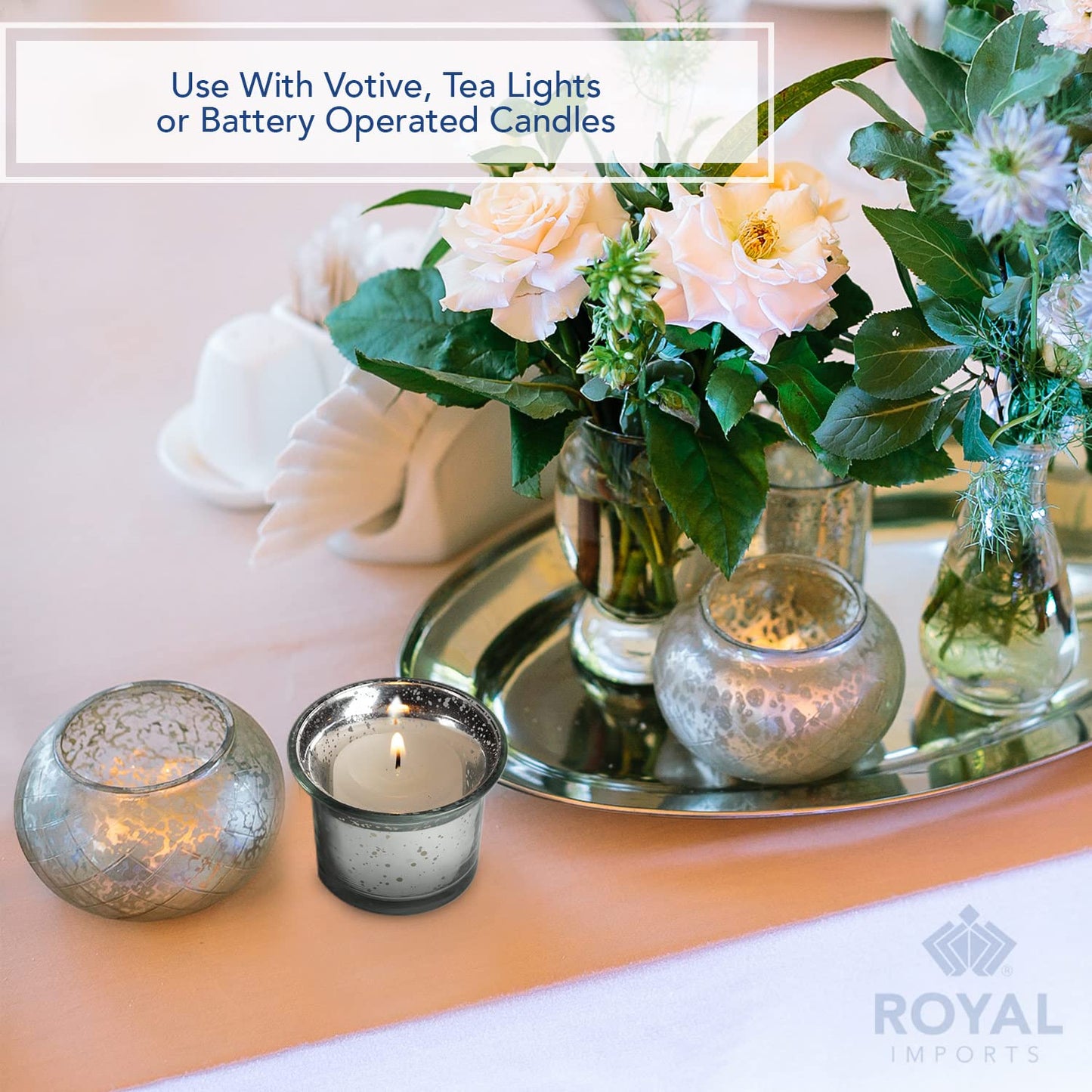 Royal Imports Silver Oyster Mercury Glass Votive Candle Holder, Table Centerpiece Tealight Decoration for Elegant Dinner, Party, Wedding, Holiday, Set of 36 (Unfilled)