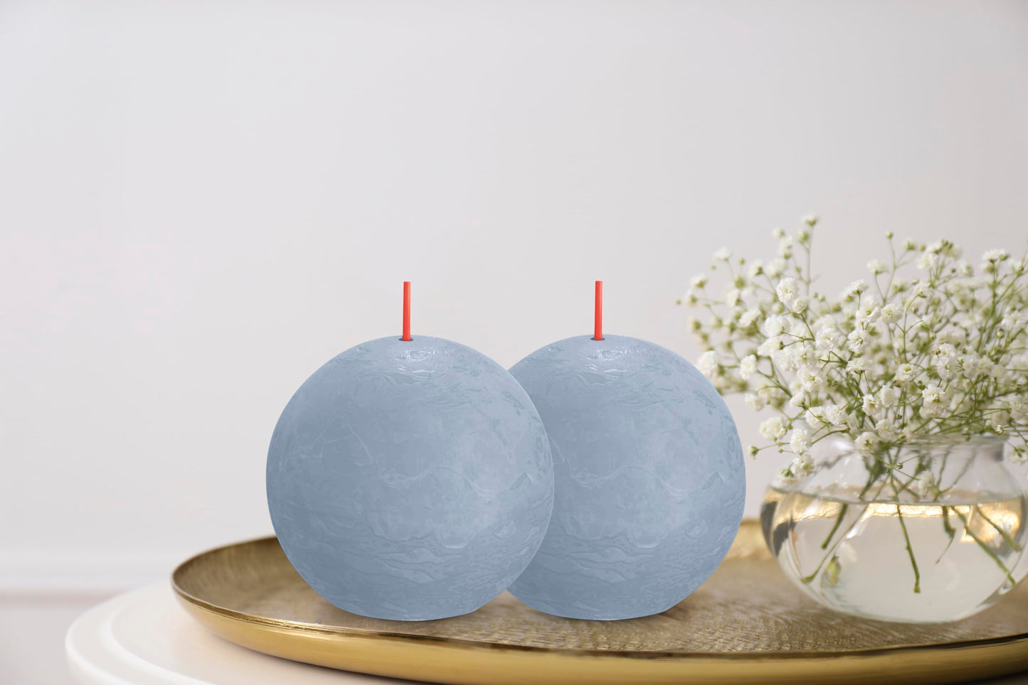 BOLSIUS 3 Pack Sky Blue Rustic Ball Pillar Candles - 3 Inch - Premium European Quality - Includes Natural Plant-Based Wax - Unscented Dripless Smokeless 25 Hour Party Décor and Wedding Candles
