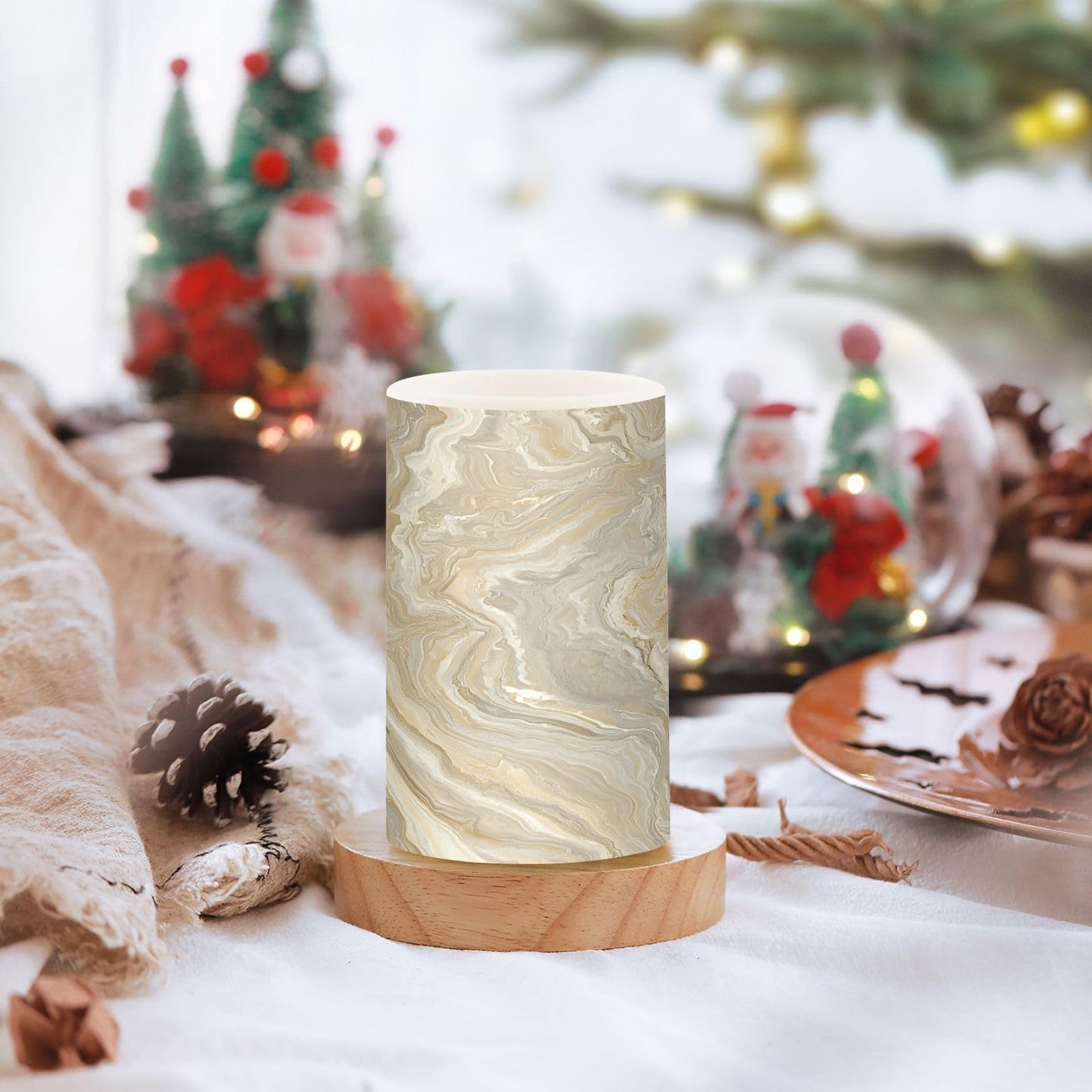 BOENLE Flickering Flameless Candles, Gold Tile Marble LED Candles with Remote Timer, Set of 2 Battery Operated Candle for Valentine Wedding Birthday