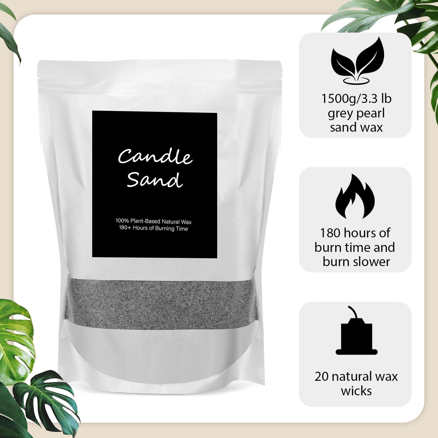 MTLEE Candle Sand 3.3 lb DIY Pearled Candle Making Kit Included 20 Pcs Wicks and Refillable Beaded Wax Sand Beaded Wax Gift with Wicks Self Extinguish for Home Wedding Party Women(Gray)