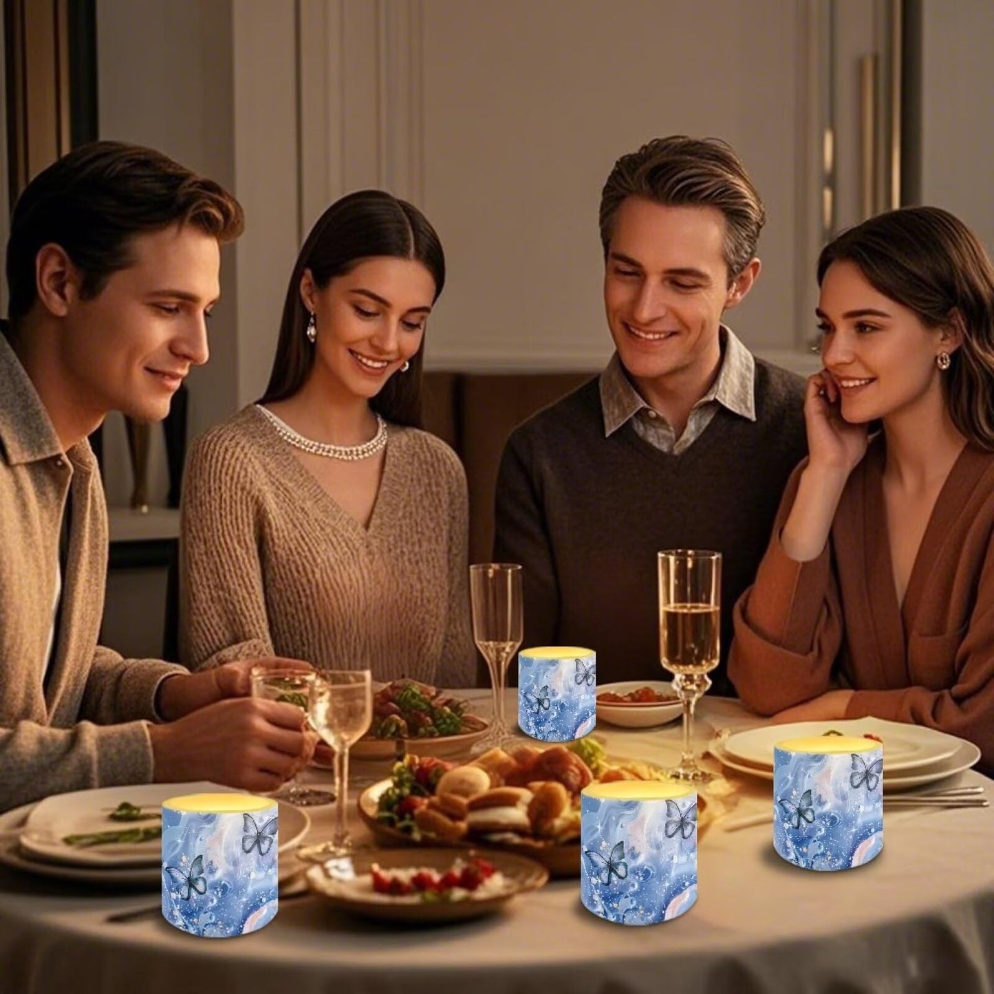 Cozeyat Navy Marble Flameless Candles 4 Pack Battery Operated LED Pillar Candles with Remote Control Timer Waterproof for Indoor Outdoor Use