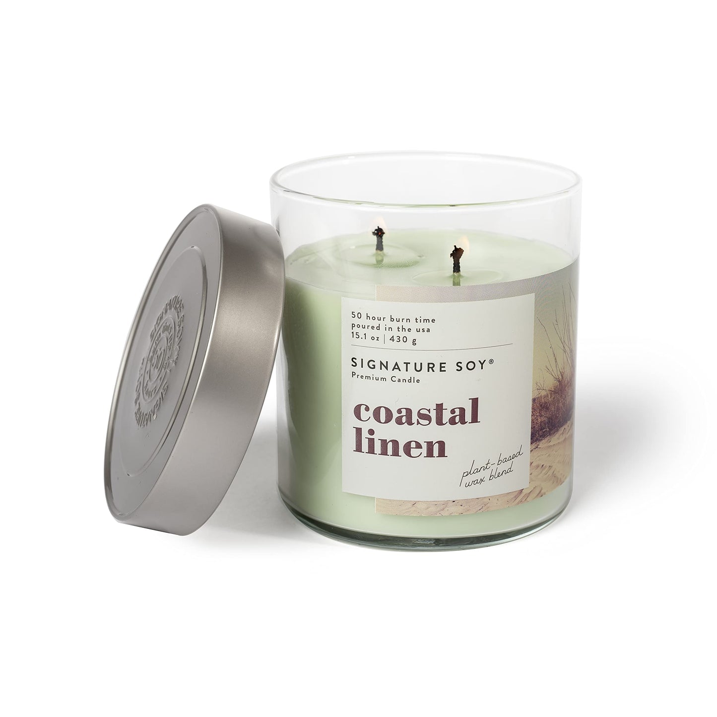 Signature Soy Lidded Coastal Linen Scented Candle, Large Jar
