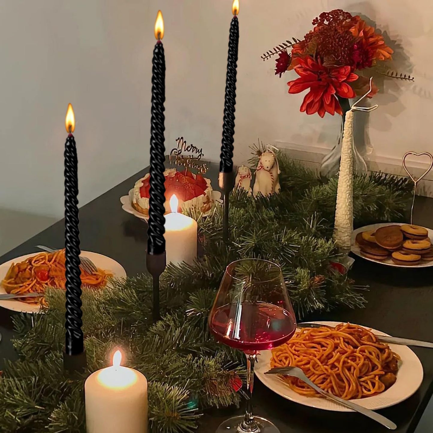 Taper Candles,10 inch-Set of 4 Metal StyleTapered Candles, Long Candle,Tall Candlesticks, Long Candle Sticks,Spiral Taper Candle,Home Dinner, Party, Wedding, Halloween (4, Black, 10 inch)