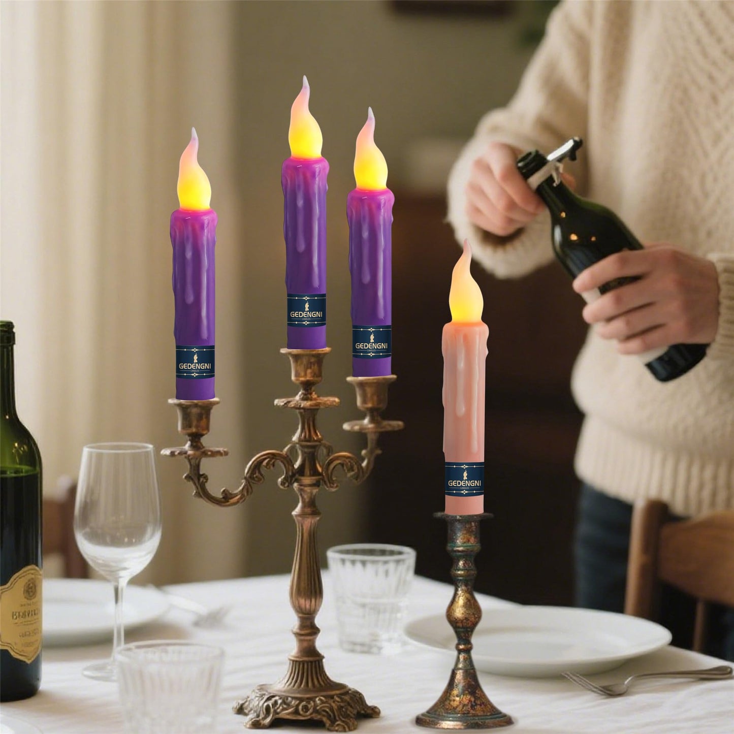Gedengni Flameless LED Taper Candles with Remote - 6" Battery Operated Taper Candlesticks, Flickering Dripless Window Candles for Mother’Day Wedding Centerpiece Home Decor & Party,4 Pack