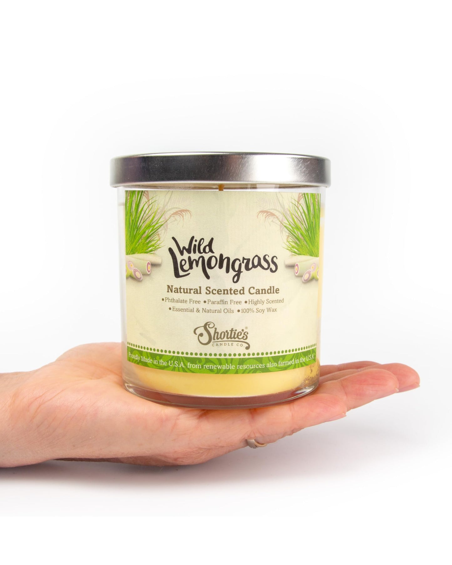 Wild Lemongrass Scented Natural Soy Candle, Essential Fragrance Oils, 100% Soy, Phthalate & Paraben Free, Clean Burning, 9 Oz.