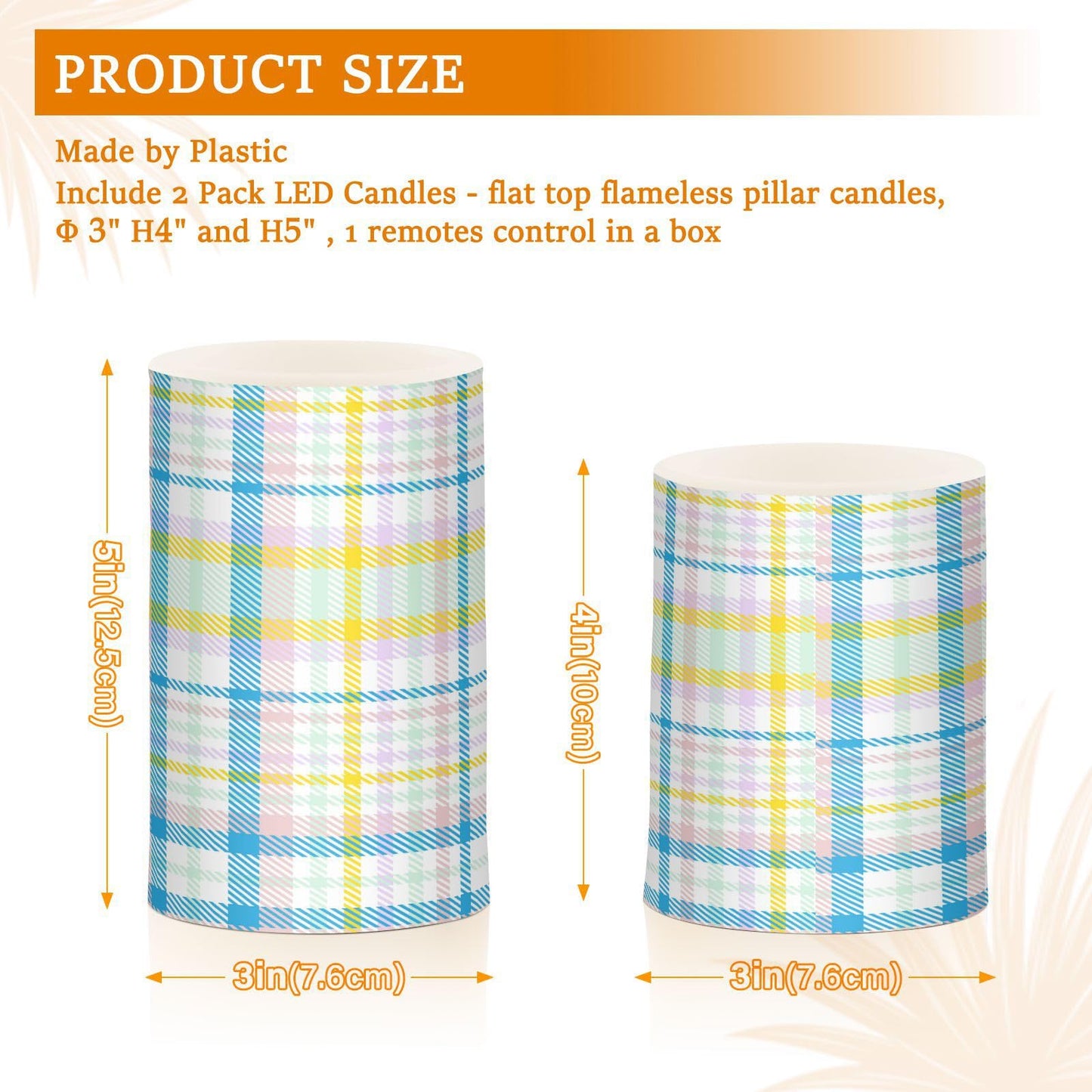 Eionryn Rainbow Buffalo Plaid Pastel Flameless Candles Farmhouse Spring Summer Check Battery Operated LED Candles with Remote Timer Electric Candles for Home Party Decor 2pcs