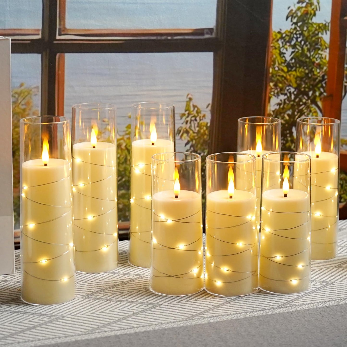 kakoya Flameless LED Candles with Timer 9 Pc Flickering Flameless Candles for Romantic Ambiance and Home Decoration Stable Acrylic Shell,with Embedded Star String，Battery Operated Candles（Ivory）