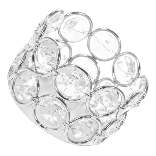TOMETURE Decorative Silver Crystal Tea Light Candle Holder for Wedding and Party Table Centerpiece, 10-Ring Single Layer Design, Vintage Style Candle Stand for Home Ambient Lighting