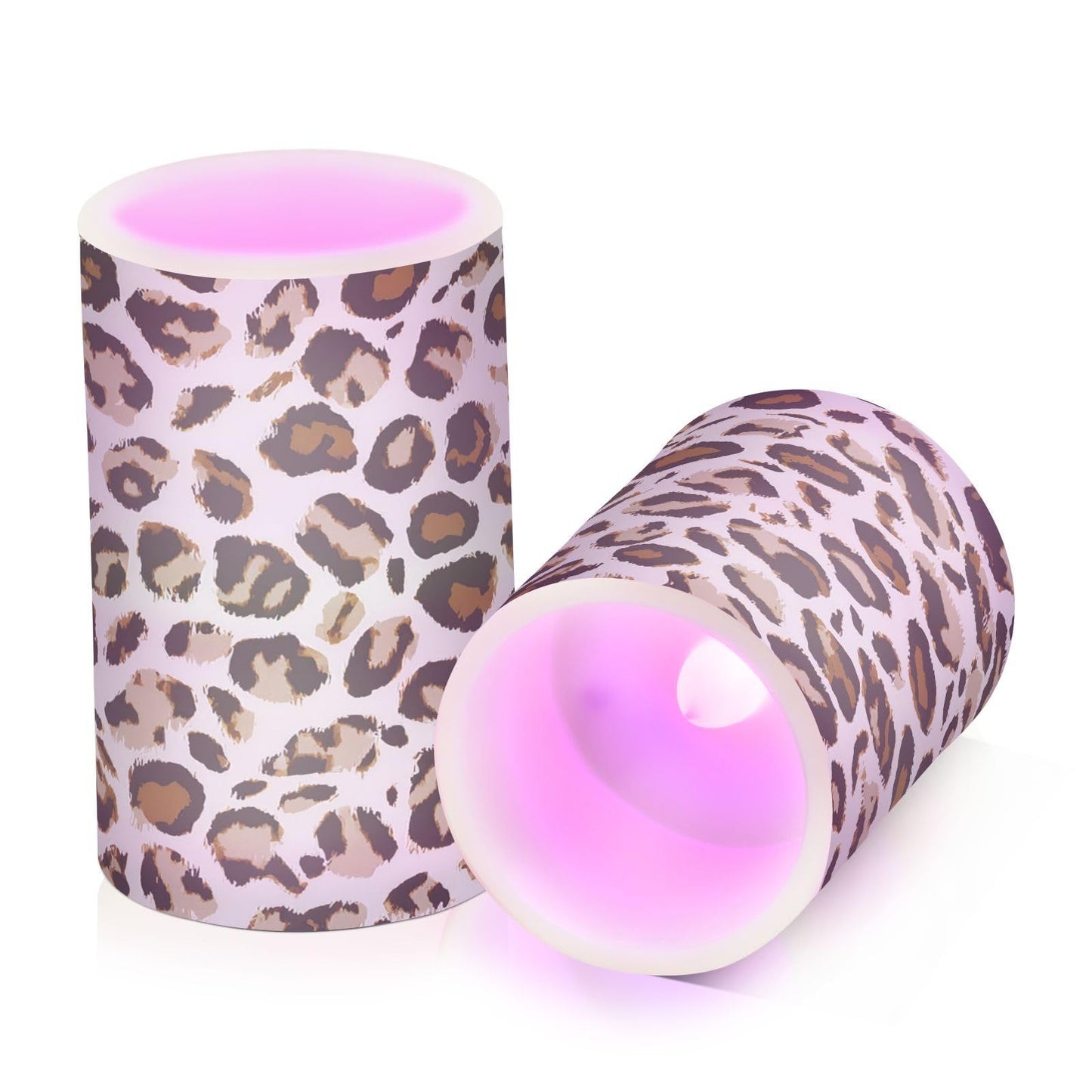 GUIJI Leopard Print - White Flameless Candles, Set of 2, Battery Operated, Pillar Candles for Home Decoration, Christmas, Party