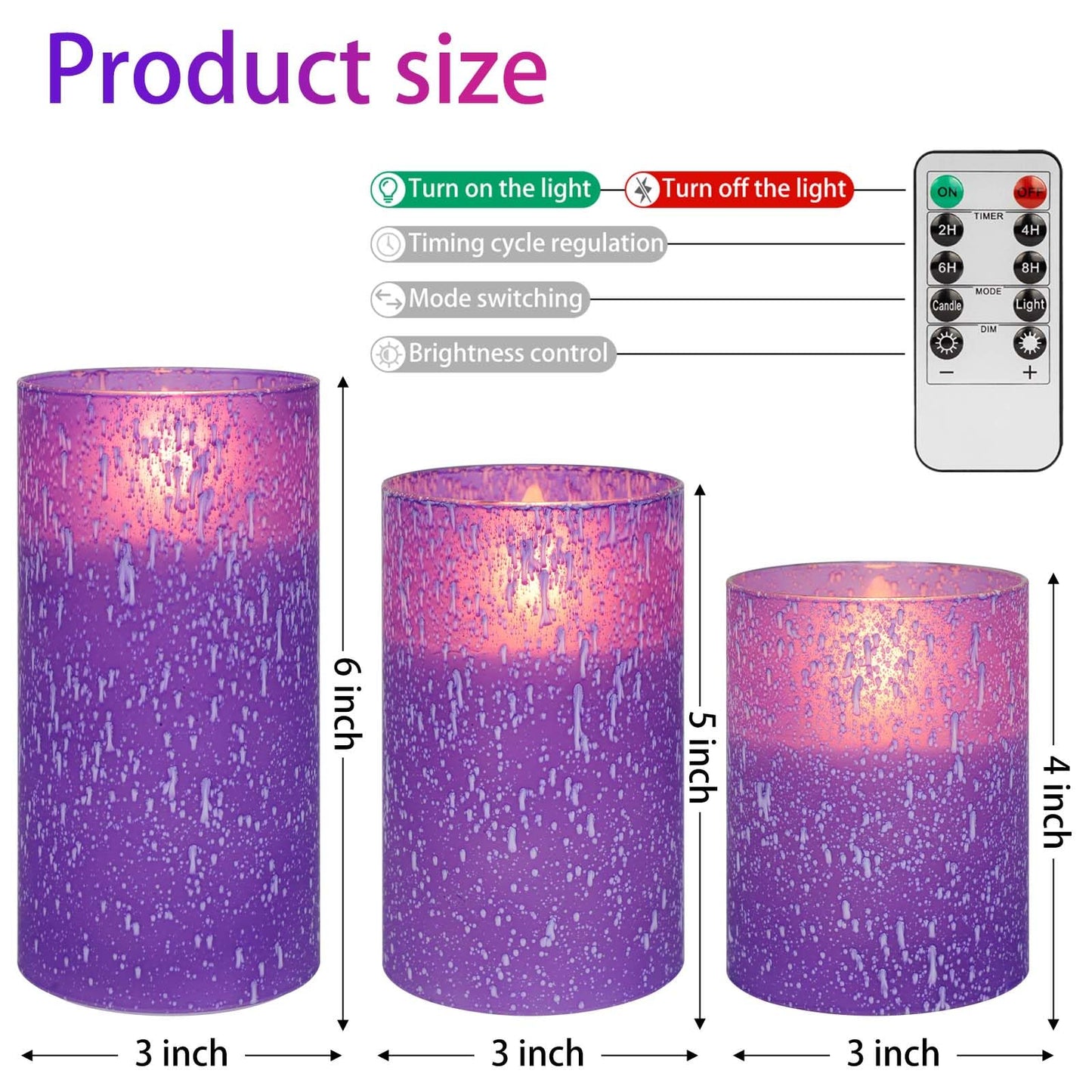 HJANDHJ Purple Flameless Candles with Remote, Flickering Battery Operated Candles with Timer, Set of 3 LED Pillar Candles for Outdoor Indoor Wedding Home Party Decor