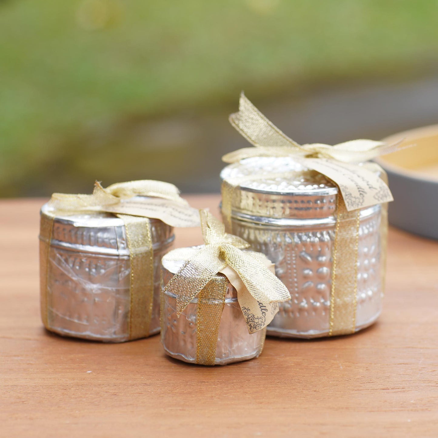 NOVICA Artisan Handmade Aluminum Tinned Candles Beeswax from Bali Set of 3 Metallic Indonesia Lamps Lighting Natural Materials [Smallest Piece 1.6in H x 2in Diam. Largest Piece 3.1in H x 3.1in Diam.]