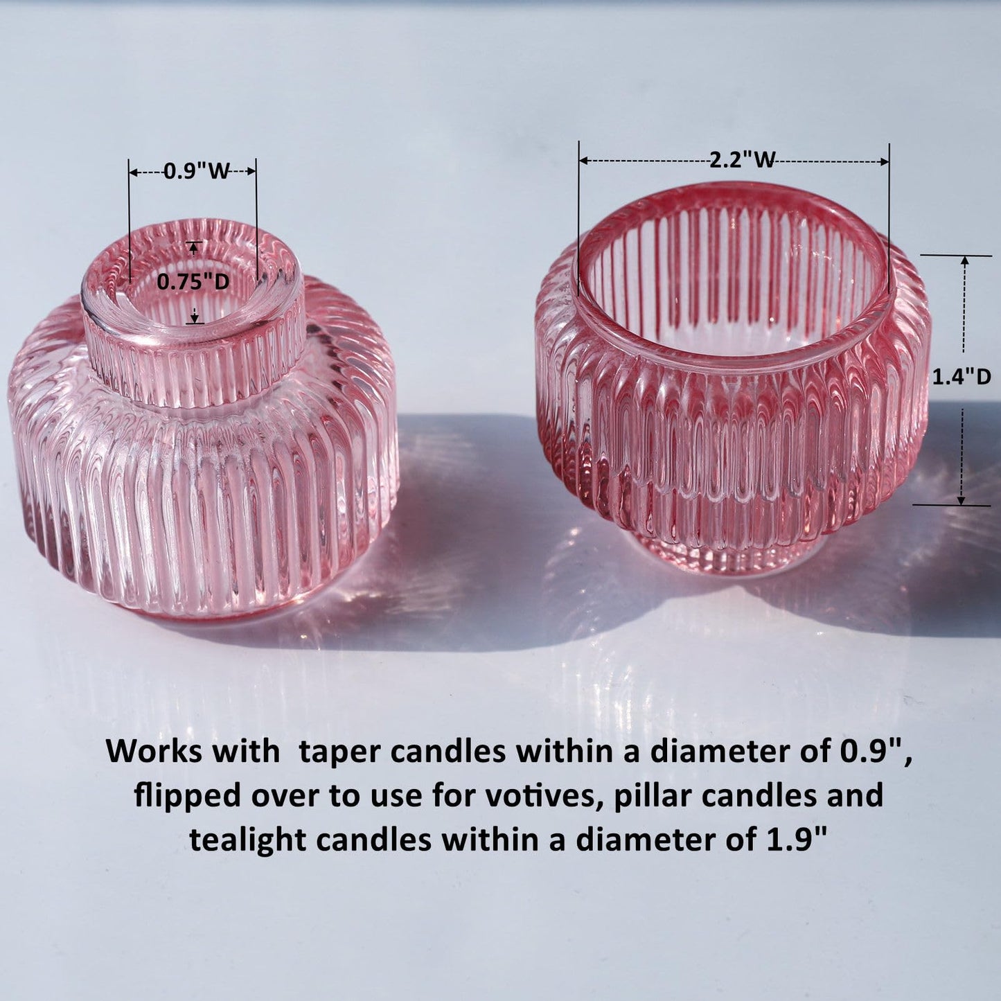 Woho Pink Candlestick Holders for Taper Candles Set of 4, Glass Taper Candle Holders Bulk for Birthday Party, Tea Lights Candle Holder for Wedding Festival