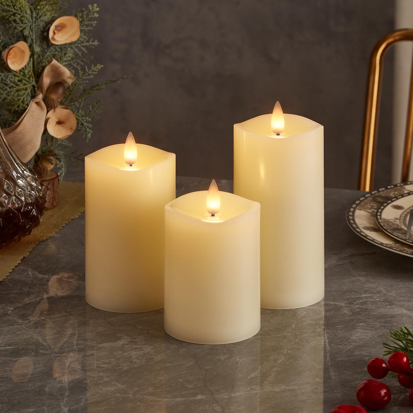 CozierGlow Flameless Pillar Candles Flickering with Remote Timer, Battery Operated LED Candles Up to 400 Hours, 3D Moving Flame Real Wax Candles. (Ivory Melted Top)