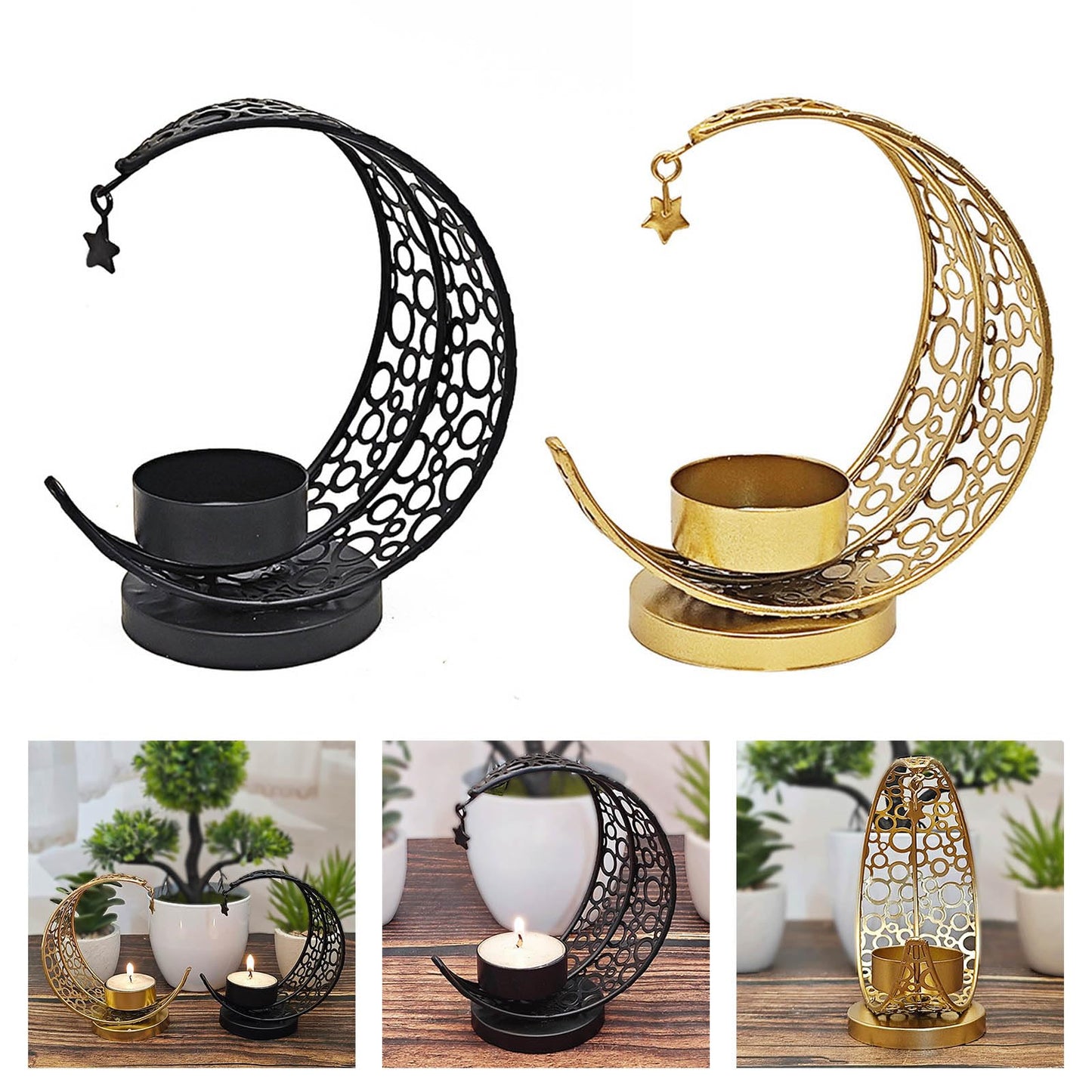 Moon Candle Holders, Metal Tealight Candle Holder for Moon Centerpiece, Decorative Middle East Eid Candlesticks Holder for Party Home Decor