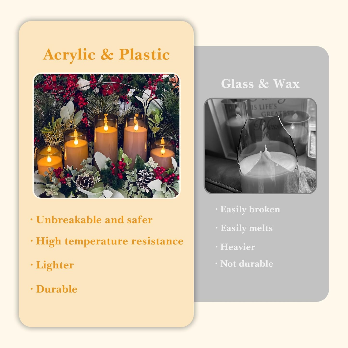Fo32won Grey LED Flameless Pillar Candles Battery Operated with Remote Timer, 5 Pack 3D Flickering Acrylic Candles for Home Living Room Bedroom Fireplace Wedding Party Holiday Decor & Gift