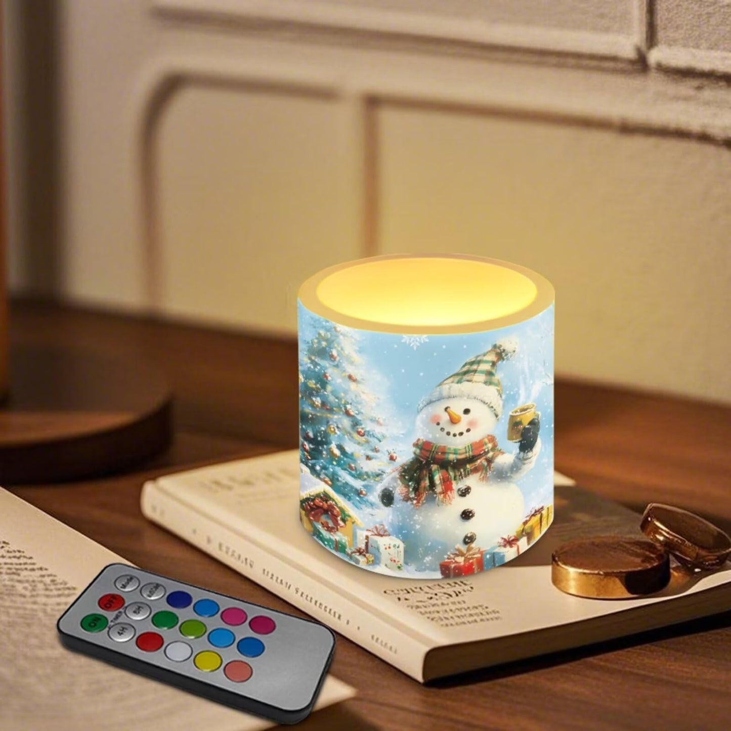Merkmak 4Pcs Flameless Candles with Remote Christmas Snowman Candles with Timer Battery Operated LED Pillar Tea Lights for Party Banquet Home Decoration