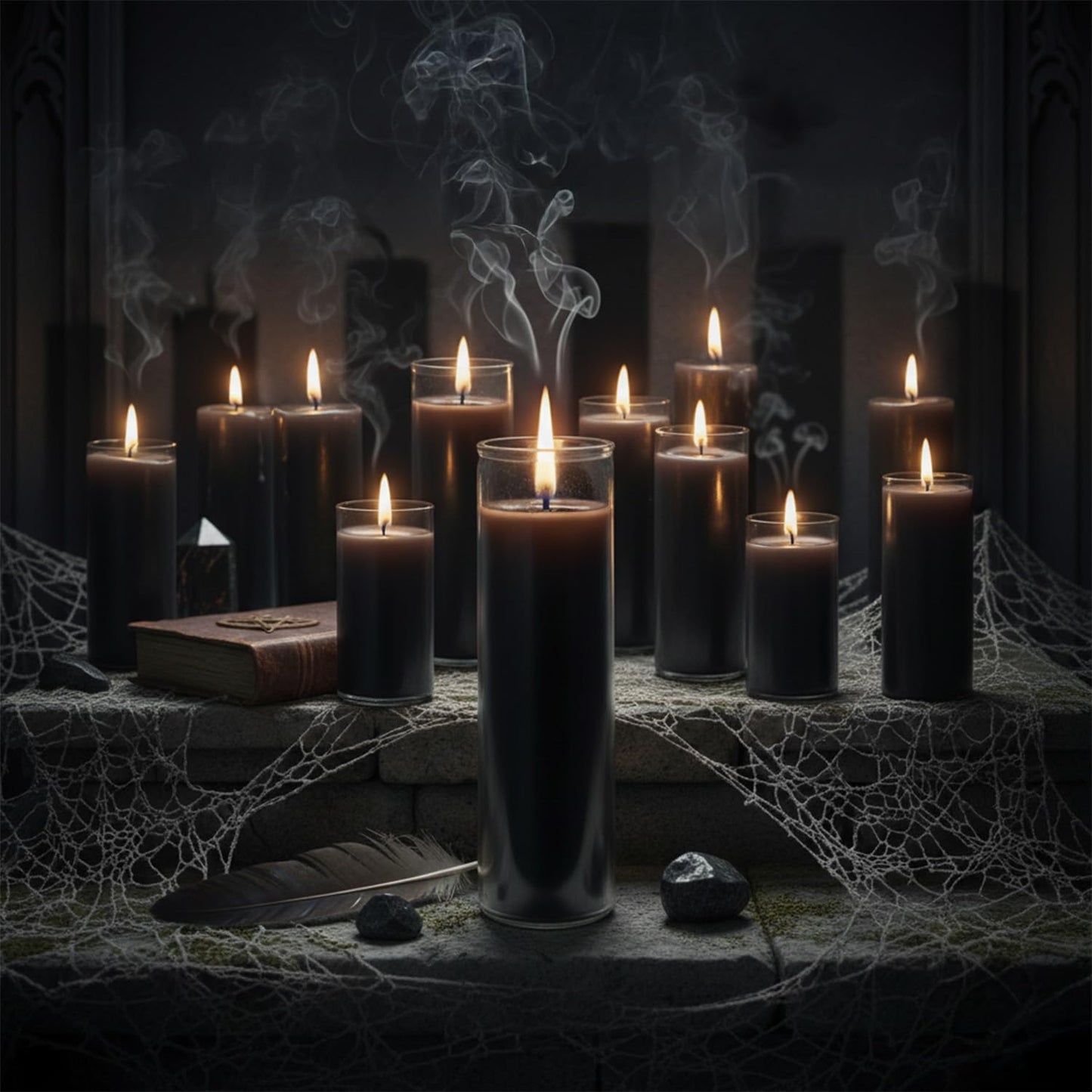 Black Glass Candle Set - 6 Pack Unscented Black Prayer Candles for Rituals, Spells, Magic, Pagan and Witchcraft Altars, Plus More | Bulk 8" Candle Kit