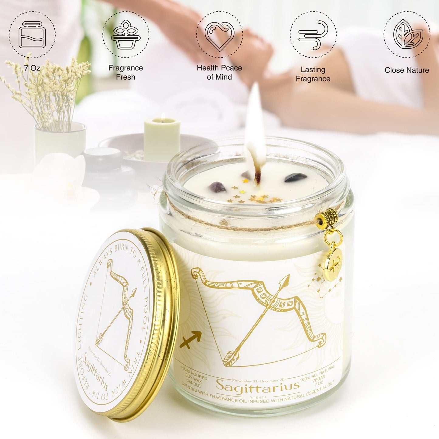 YTENTE Sagittarius Zodiac Sign Candles Gift, Zodiac Sign Crystals Candles Jar, Astrology Lavender Scented Soy Stones Candles Best Friends Gifts for Women Men Sister Brother Funny Birthday Gift