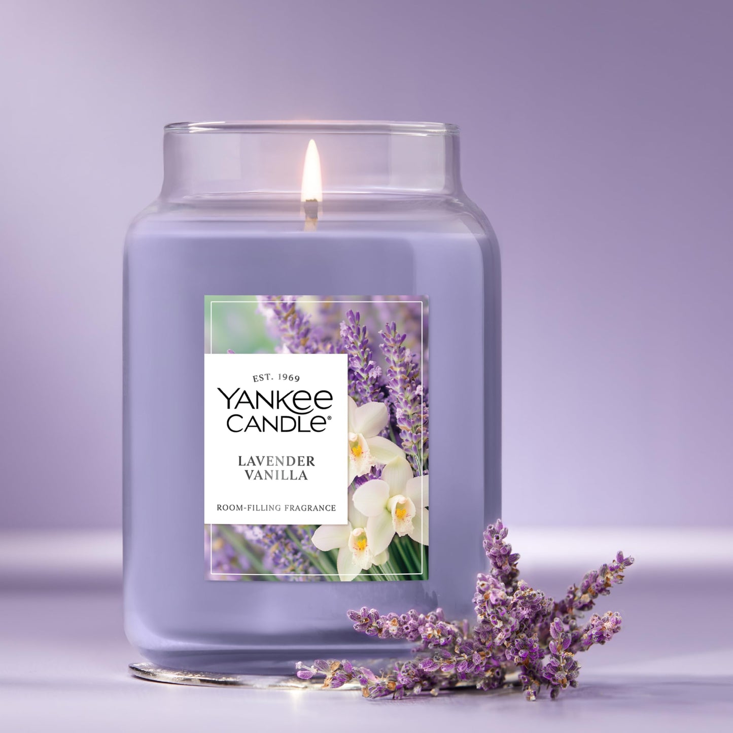 Yankee Candle Lavender Vanilla Scented Candle, 22oz Large Jar with up to 150 Hour Burn Time, Giftable