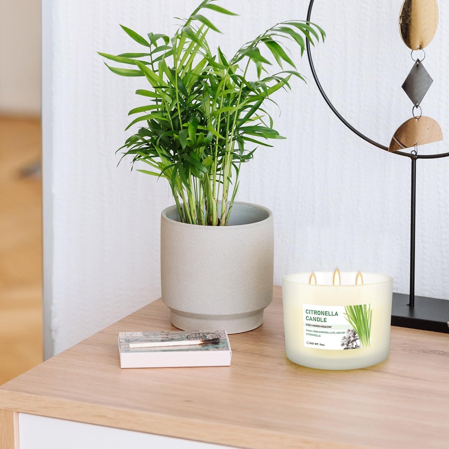 Citronella Candle Set of 2, 14oz Frosted Jar Triple-Wick, Clean & Smokeless for Outdoor Patio, Garden, Deck, Porch Ambiance with Natural Citronella Scent