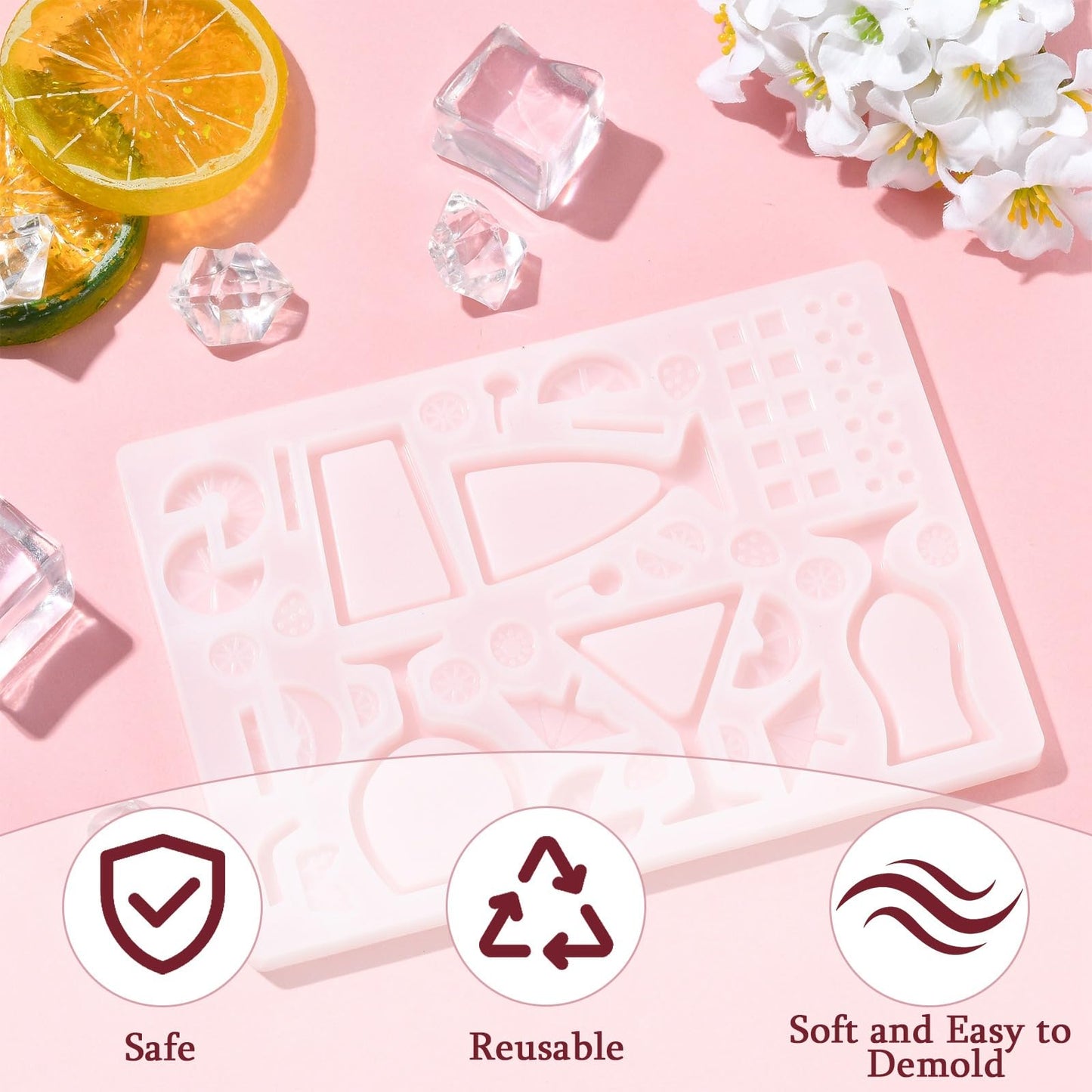 Gythara Summer Drink Theme Silicone Molds Beach Cocktail Fruit Ice Molds for DIY Party Ice Epoxy Resin Plaster Casting Soap Craft Making Decor