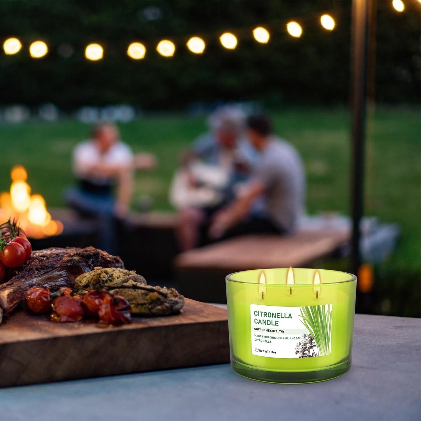CAKETYCG Set of 2 Green Glass Jars Citronella Oil Candles 14oz Smokeless & Outdoor Candles Perfect for Courtyards, Backyards, Camping, Picnics, and Garden.
