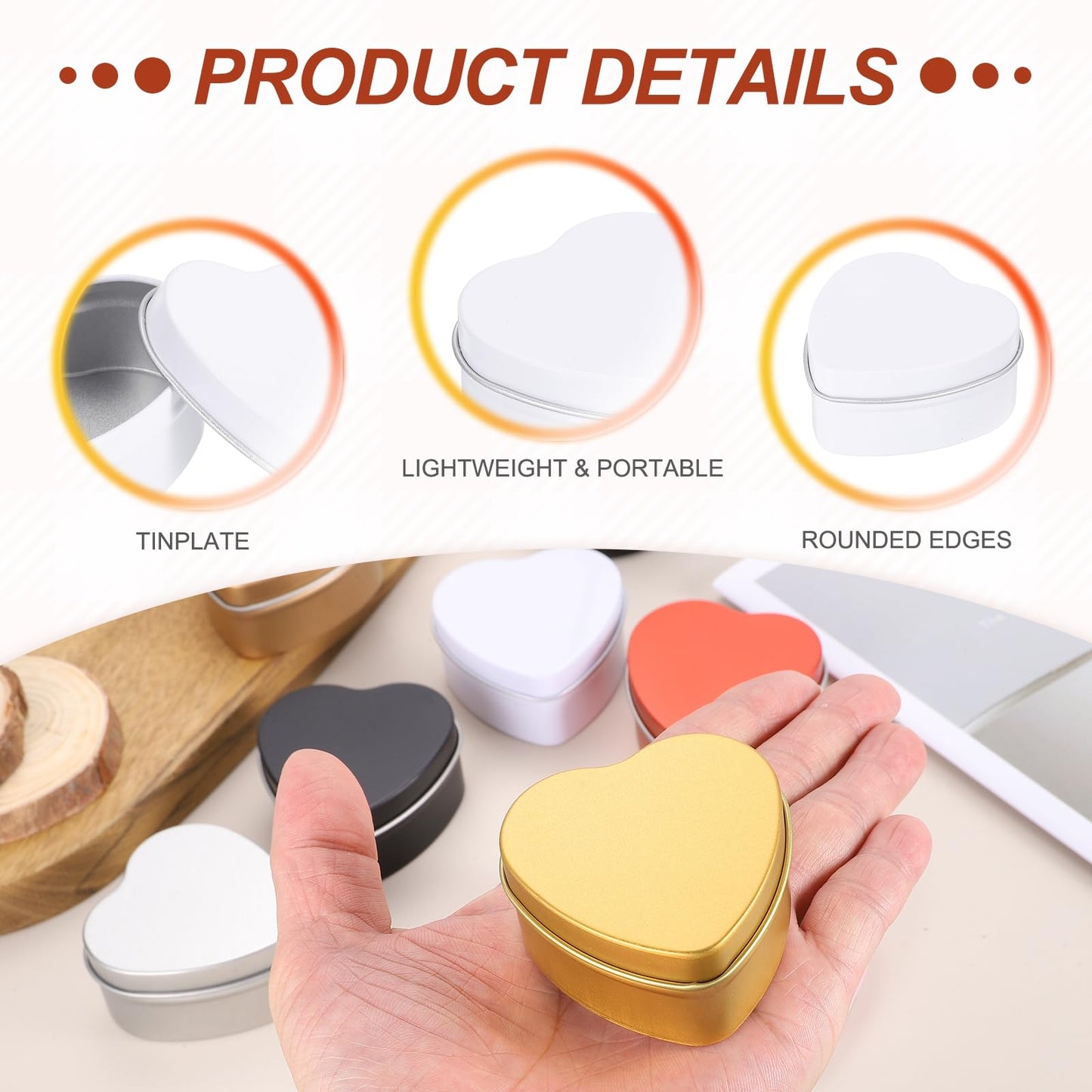 MECCANIXITY Heart Shaped Candle Tins, 2 oz Empty Metal Tin Cans Candles Containers for Candle Making Candies Gifts DIY Crafts, White, Pack of 8