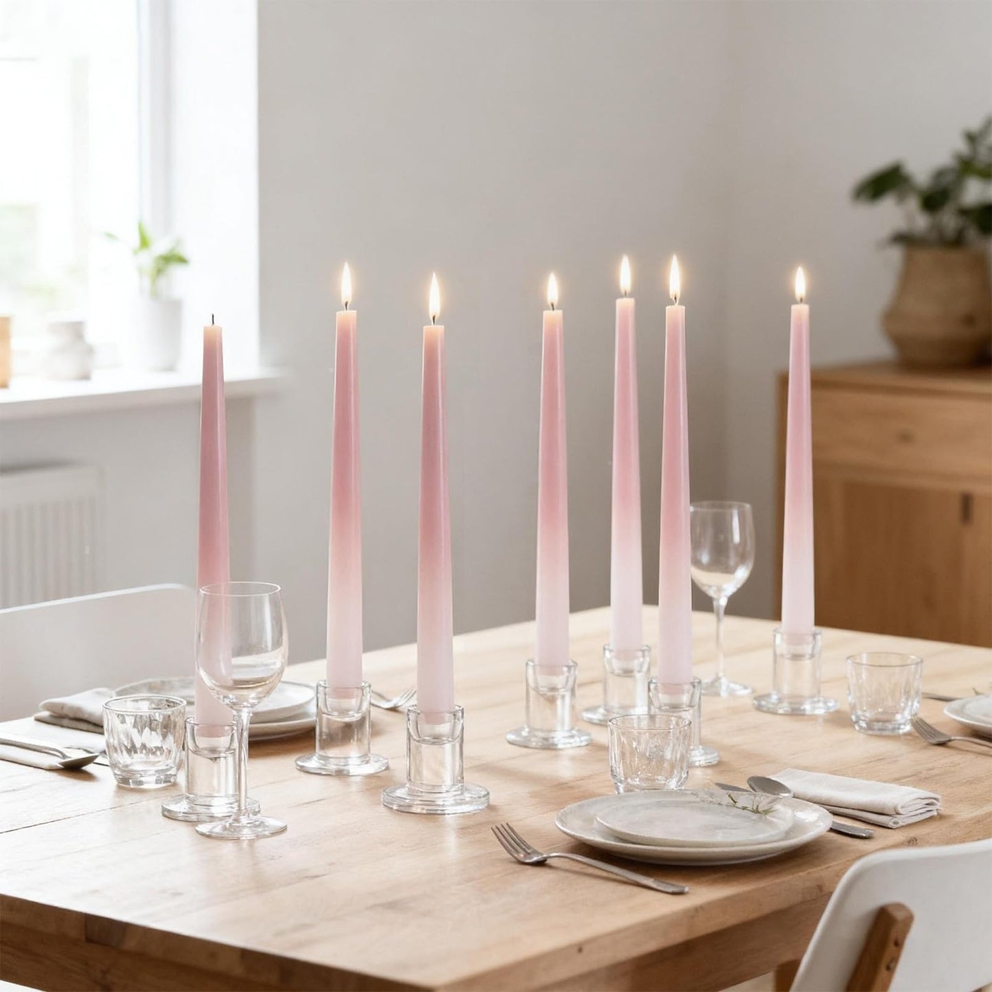 6 PCS Glass Taper Candle Holders Clear Short Tapered Candlestick Holders Set Small Glass Candle Stick Holder Decor for Table Centerpiece Wedding Dining Room Party Christmas Home Decorations