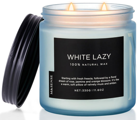 M&SENSE Jasmine & Clean Cotton Spring Scented Candle, 11.6oz Aromatherapy Gifts 2 Wick 70 Hours Long Lasting Burn, Natural Organic Soy Candle, Housewarming Gifts for Dad Mom Friends