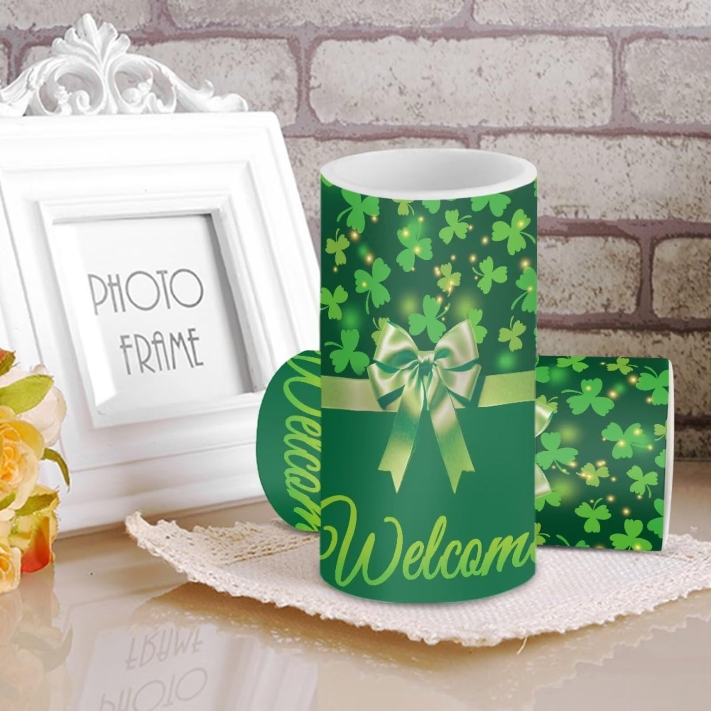Luarisgur St Patricks Day Decor Flameless Candles Battery Candles with Remote Control Green Bow LED Pillar Candles Electric Fake Plastic Candles for Home Room Bedroom Holiday Decorations Set of 2