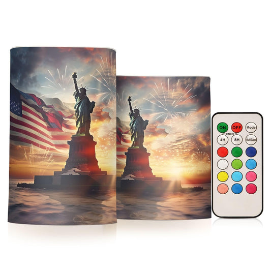 ALAZA Independence Day Statue of Liberty Flameless Candles Flickering LED Candles with Remote Timer Battery Operated Pillar Candles Set of 2 for Dinner Holiday Decor