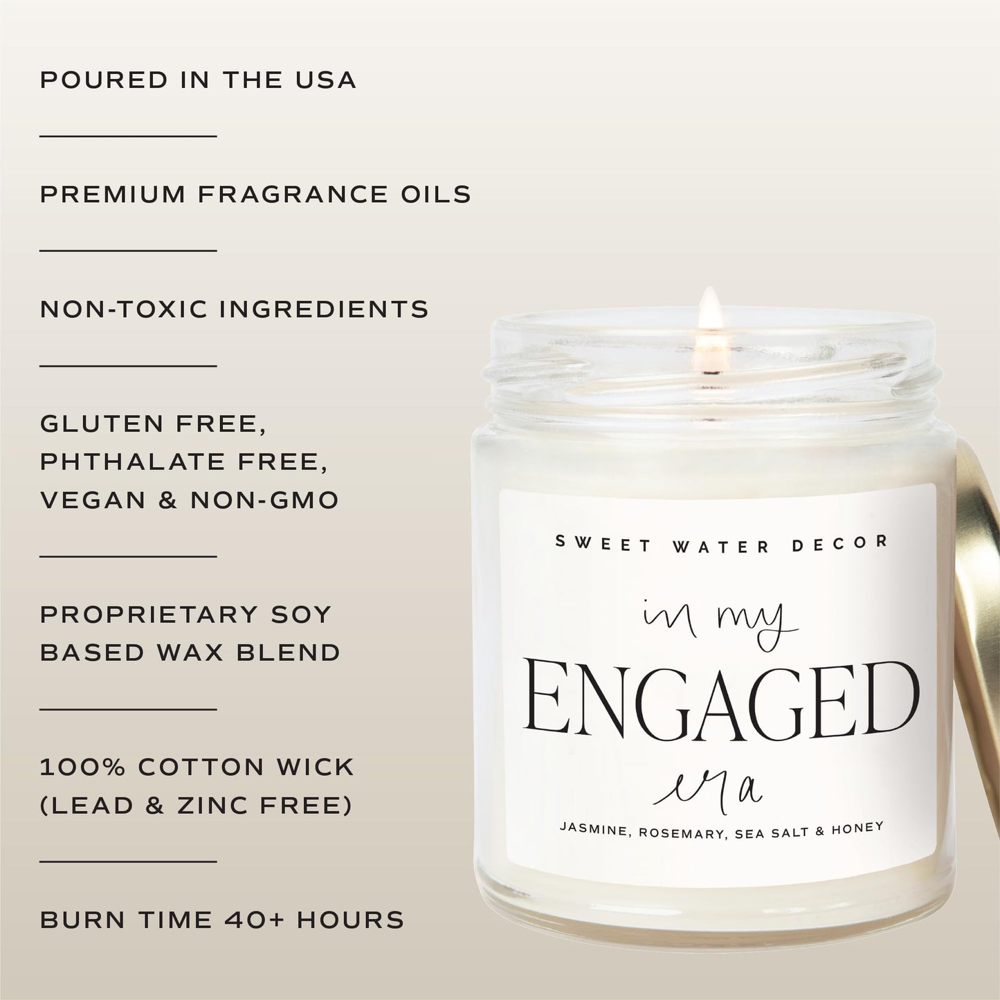 Sweet Water Decor in My Engaged Era Candle - Engagement and Bridal Shower Gifts for Woman - 9 oz Soy Candle in Clear Jar with 40+ Hours Burn Time, Made in the USA
