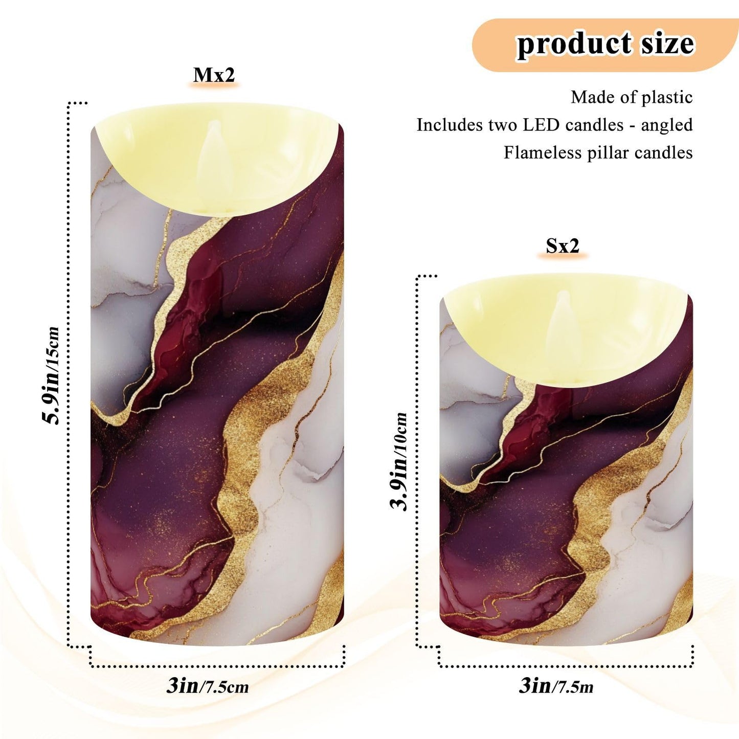 GuoChe Fake Candles LED with Timer 2/4/6/8H Realistic Flicker Battery Candles for Valentine’s Day Marble Burgundy White
