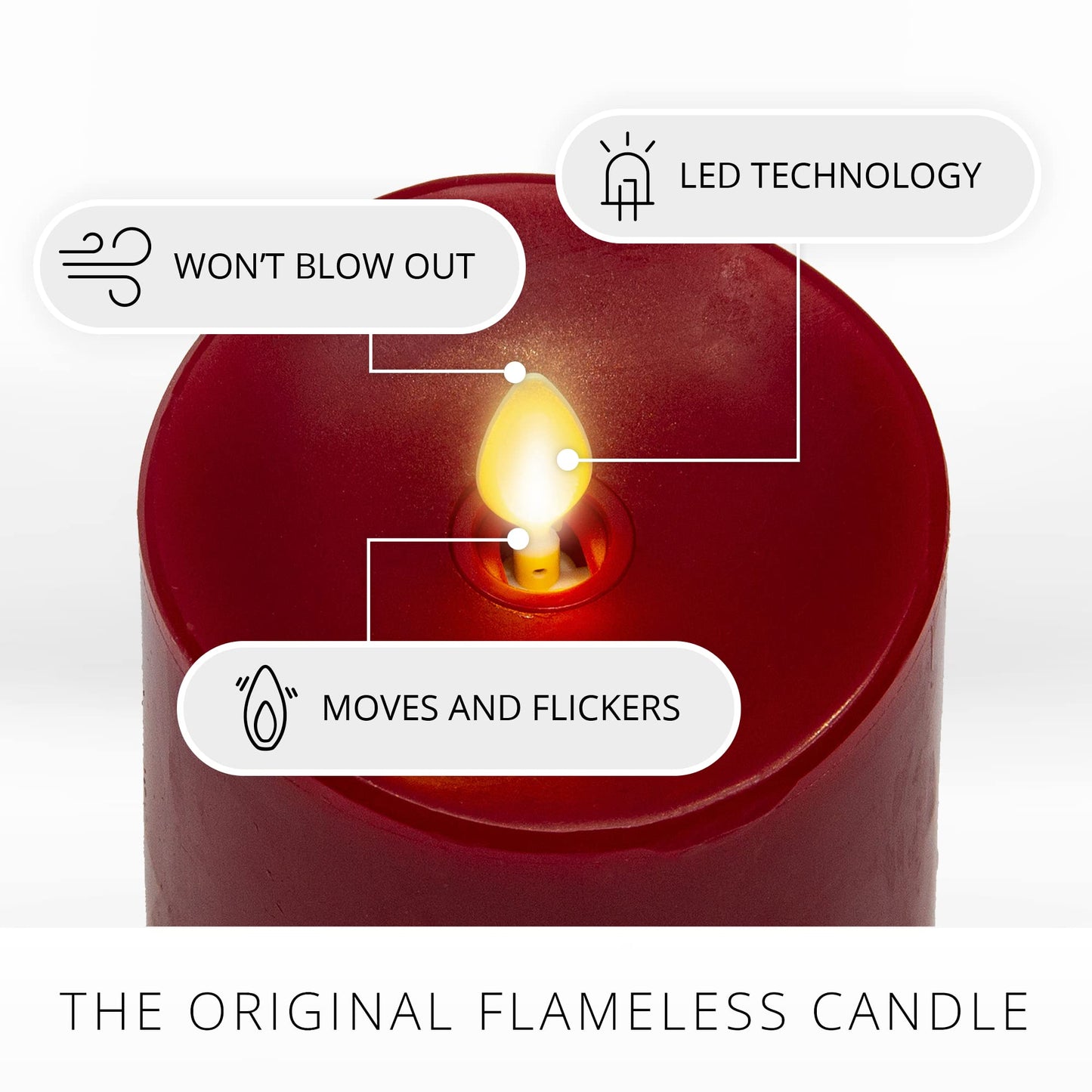 Luminara Flameless Flickering Melted Edge 3" x 6.5" Candle, Battery Operated & Timer Function, Remote Ready (Sold Separately), Unscented Paraffin Burgundy Wax LED Light Pillar, Christmas Holiday Décor