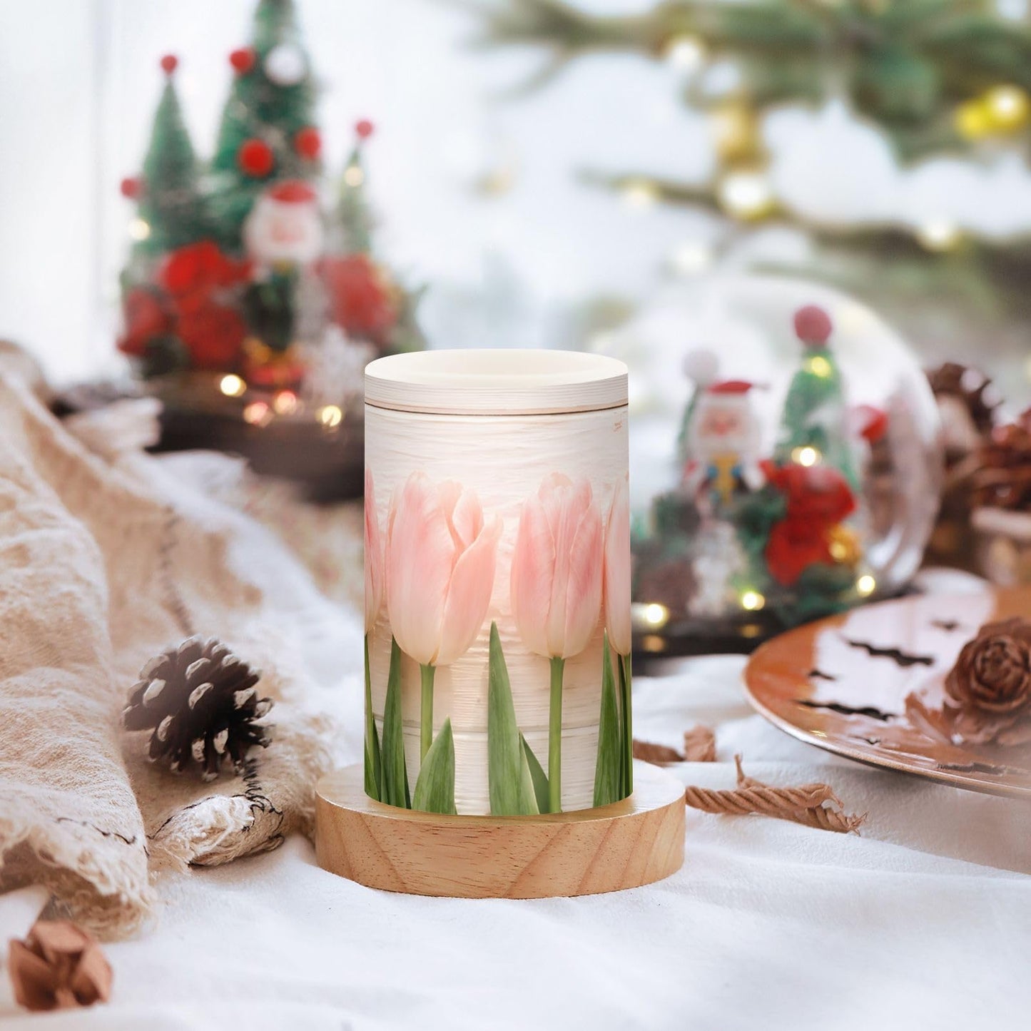 Lights Flameless Candles Spring Pink Tulip Flower Pillar Candles Set of 2 Battery Operated Remote Control Warm Lights Home Decor
