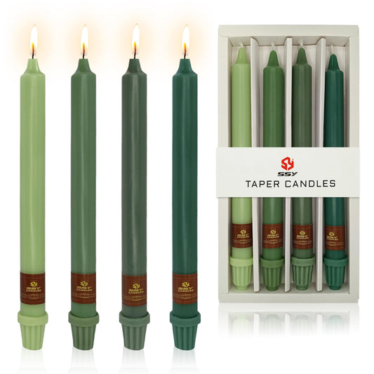 Green Taper Candle 10 Inch Candlesticks Unscented Dripless Gradient Colored Tapered Candle Set for Home Decor Wedding Party Dinner Candles, 4 Pack