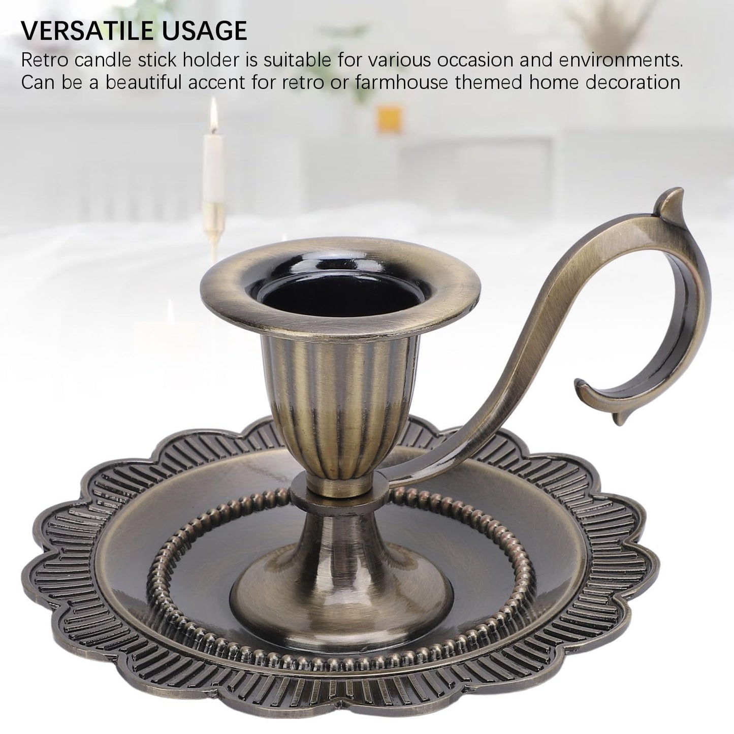 Retro Candlestick Holder, Handheld Table Candlelight Stand with Flat Base, for Romantic Dinners, Home Decoration, Fireplaces (Antique Bronze)