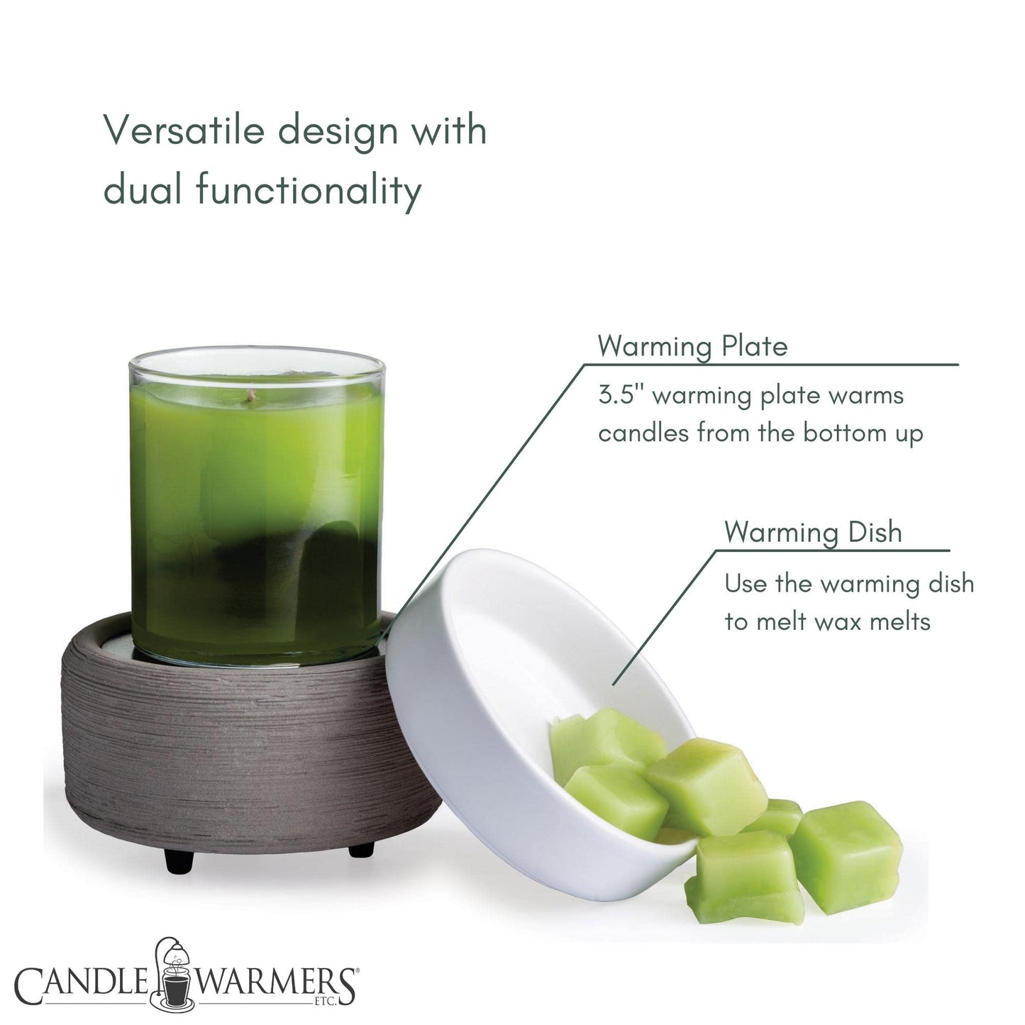 Candle Warmers ETC 2-in-1 Candle and Fragrance Warmer for Warming Scented Candles or Wax Melts and Tarts with to Freshen Room, Gray Texture