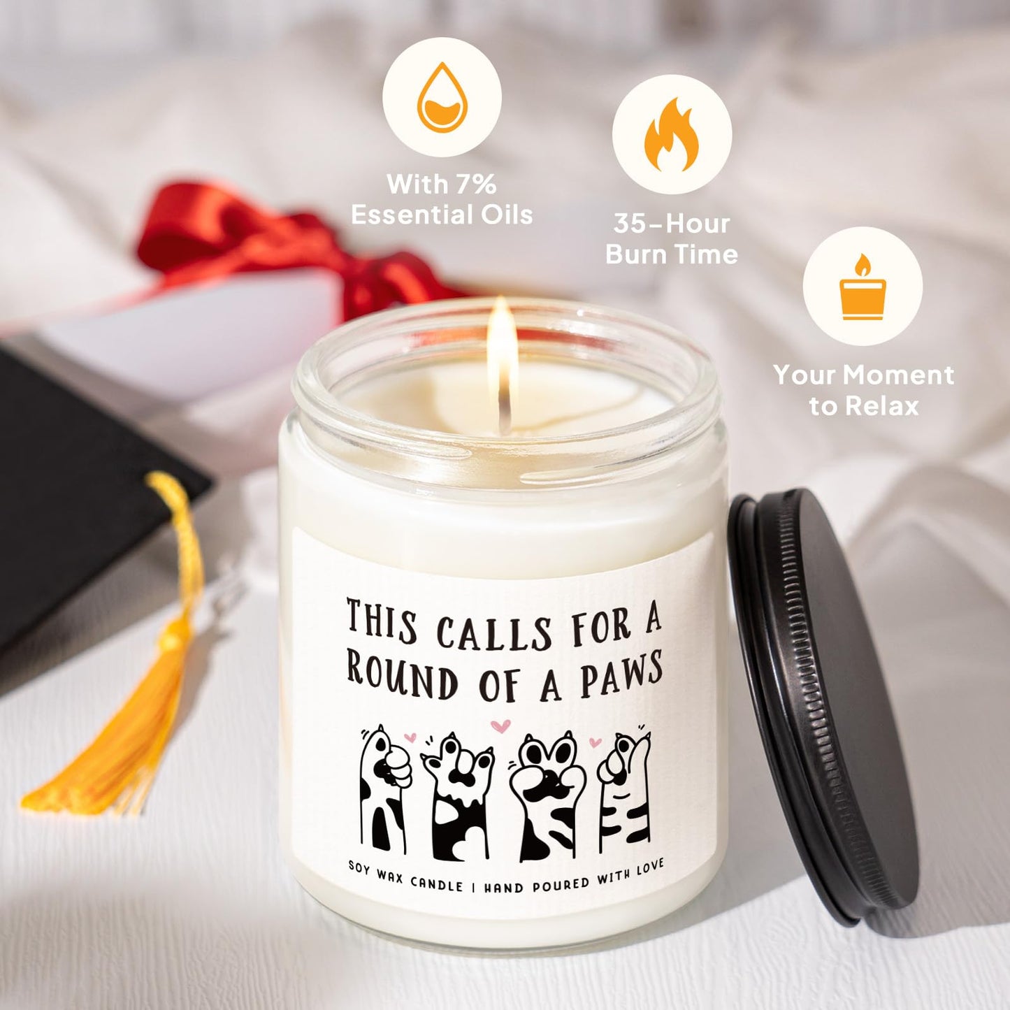 Petalsun Graduation Gifts for Her, Him- Cute Paws Grad Candle- 2026 Funny College, Masters Degree, Phd, Nurse, High School Grad Gifts for Cat Lovers, Graduation Party Decorations, Lavender Scented 7oz