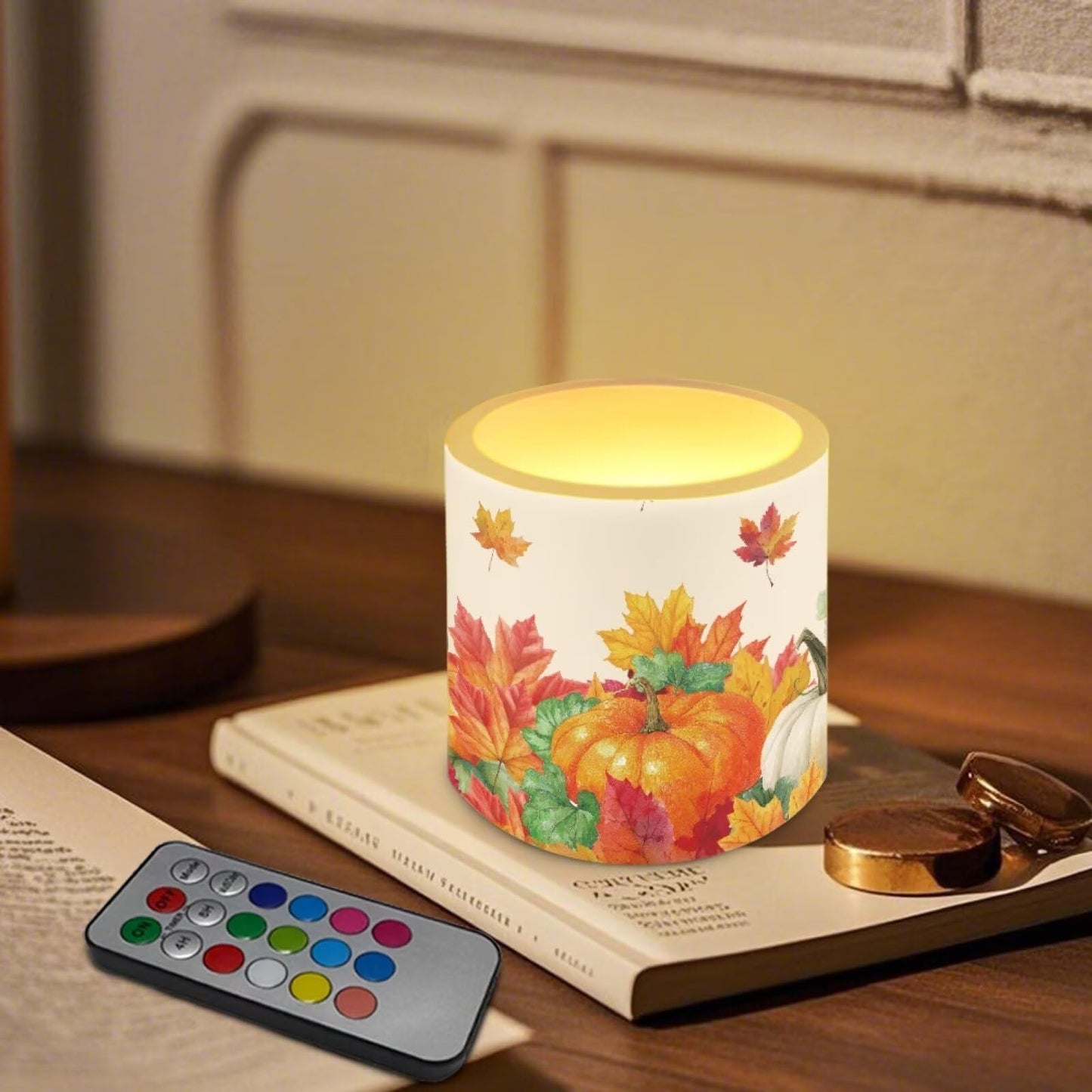 Cozeyat Harvest Pumpkin Flameless Candles 4 Pack Battery Operated with Remote Control Timer LED Pillar Candles Waterproof for Indoor Outdoor Use