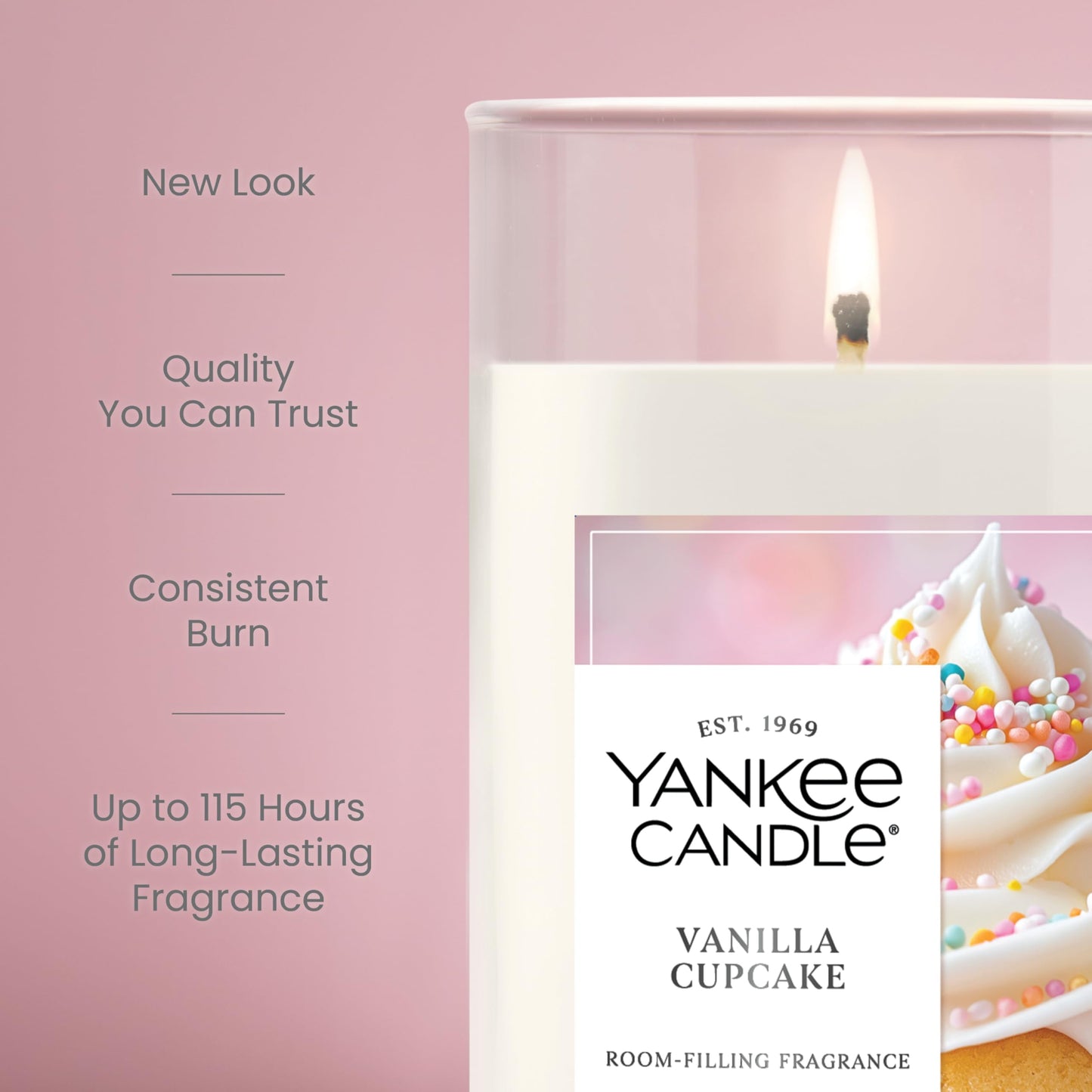 Yankee Candle Medium Pillar Scented Candle with up to 115 Hour Burn Time, Premium Plant Wax Blend for Consistent Burn, 14.25 oz Pillar Candle with Room Filling Fragrance, Vanilla Cupcake