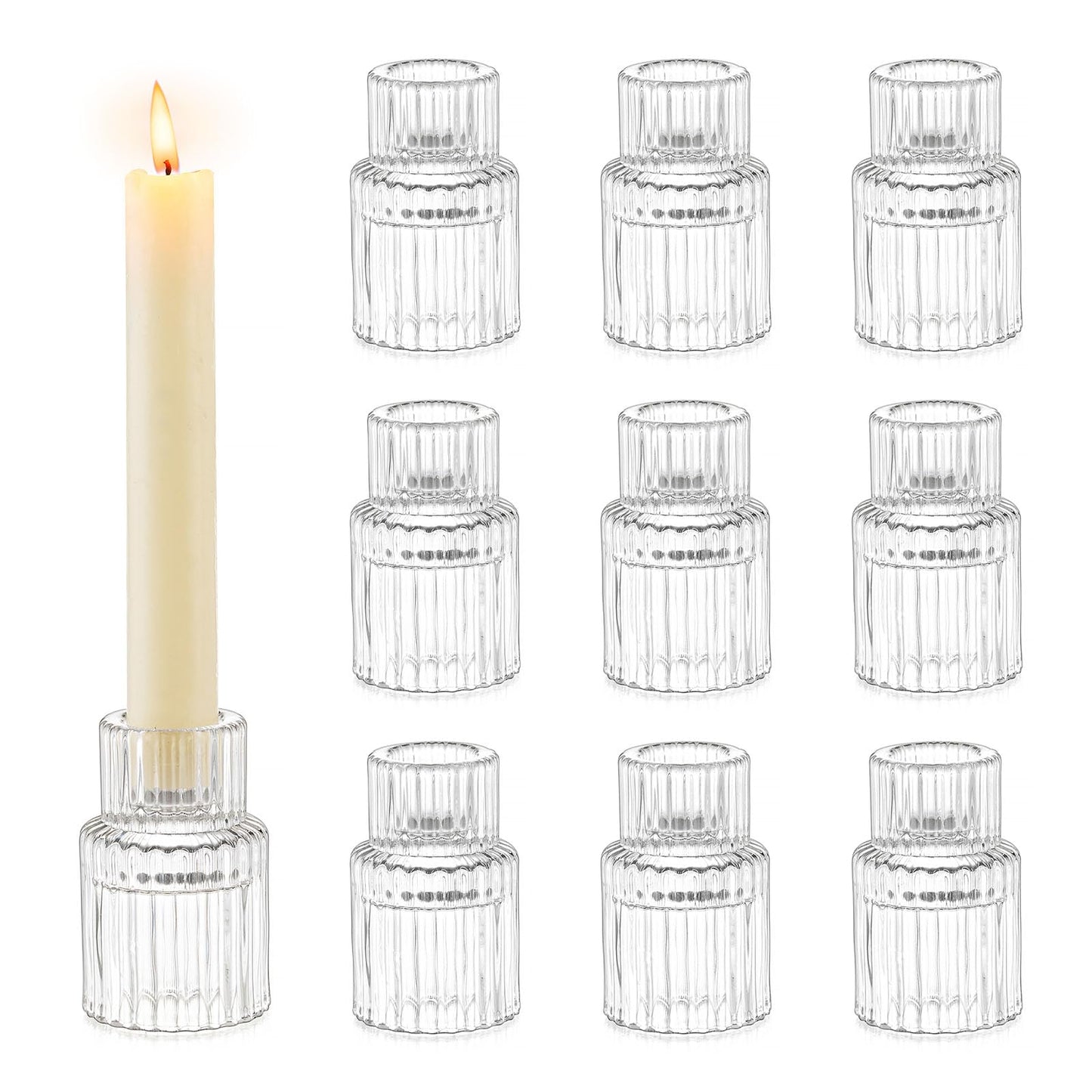 Romadedi Glass Candle Holder for Candlestick - 10Pcs Clear Small Tapered Candle Holder Wedding Decor Table Centerpiece Bulk for Candle Sticks Christmas Party Living Room Dinner Advent